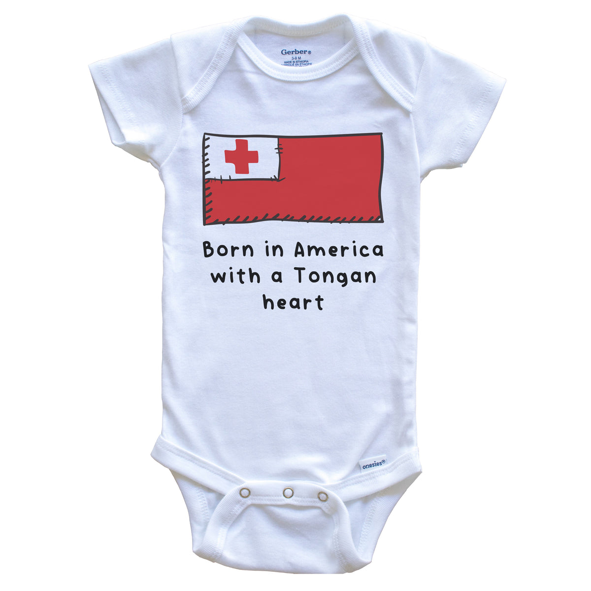 Born In America With A Tongan Heart Cute Tonga Flag Baby Onesie
