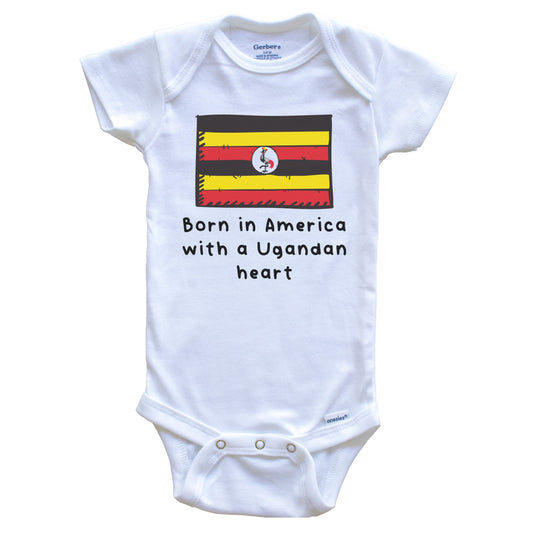 Born In America With A Ugandan Heart Cute Uganda Flag Baby Onesie