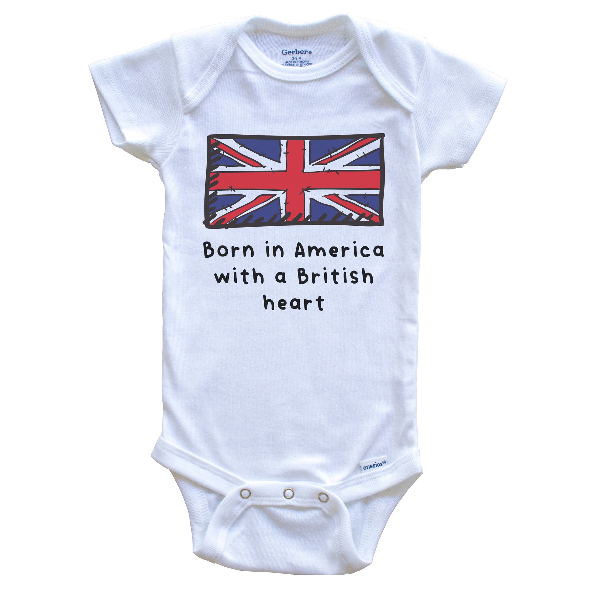Born In America With A British Heart Cute United Kingdom Flag Baby Onesie