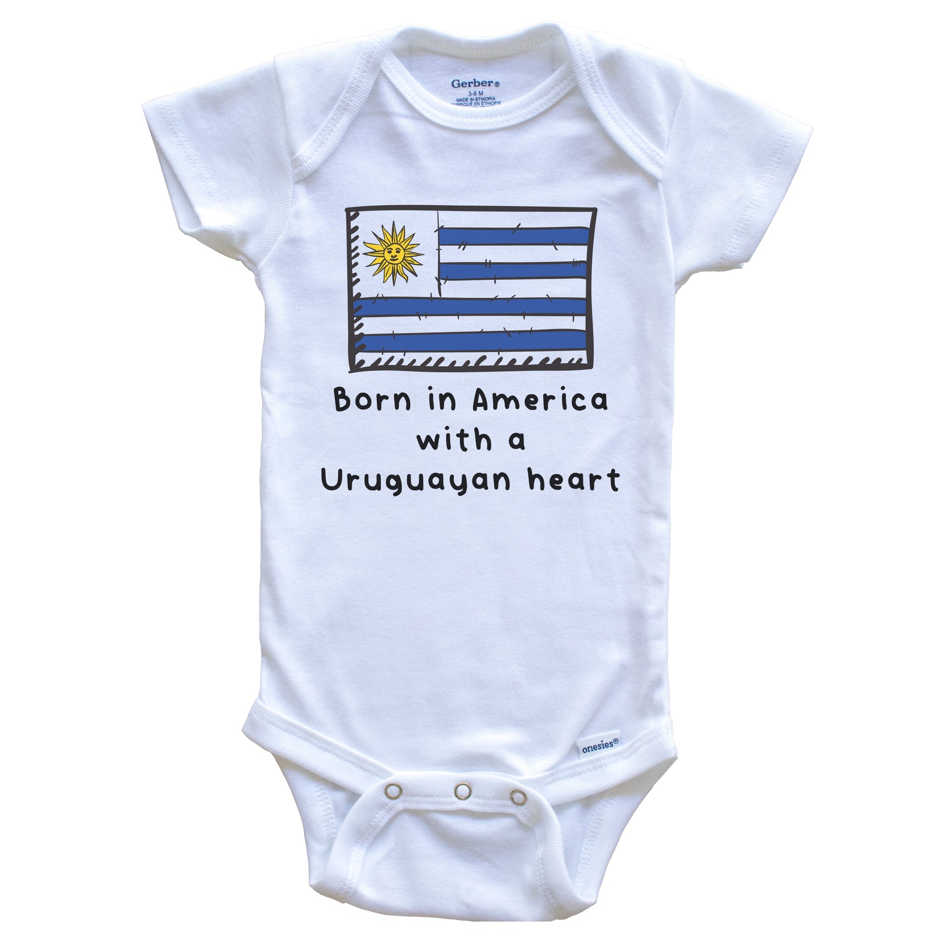 Born In America With A Uruguayan Heart Cute Uruguay Flag Baby Onesie