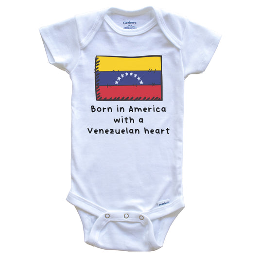 Born In America With A Venezuelan Heart Cute Venezuela Flag Baby Onesie