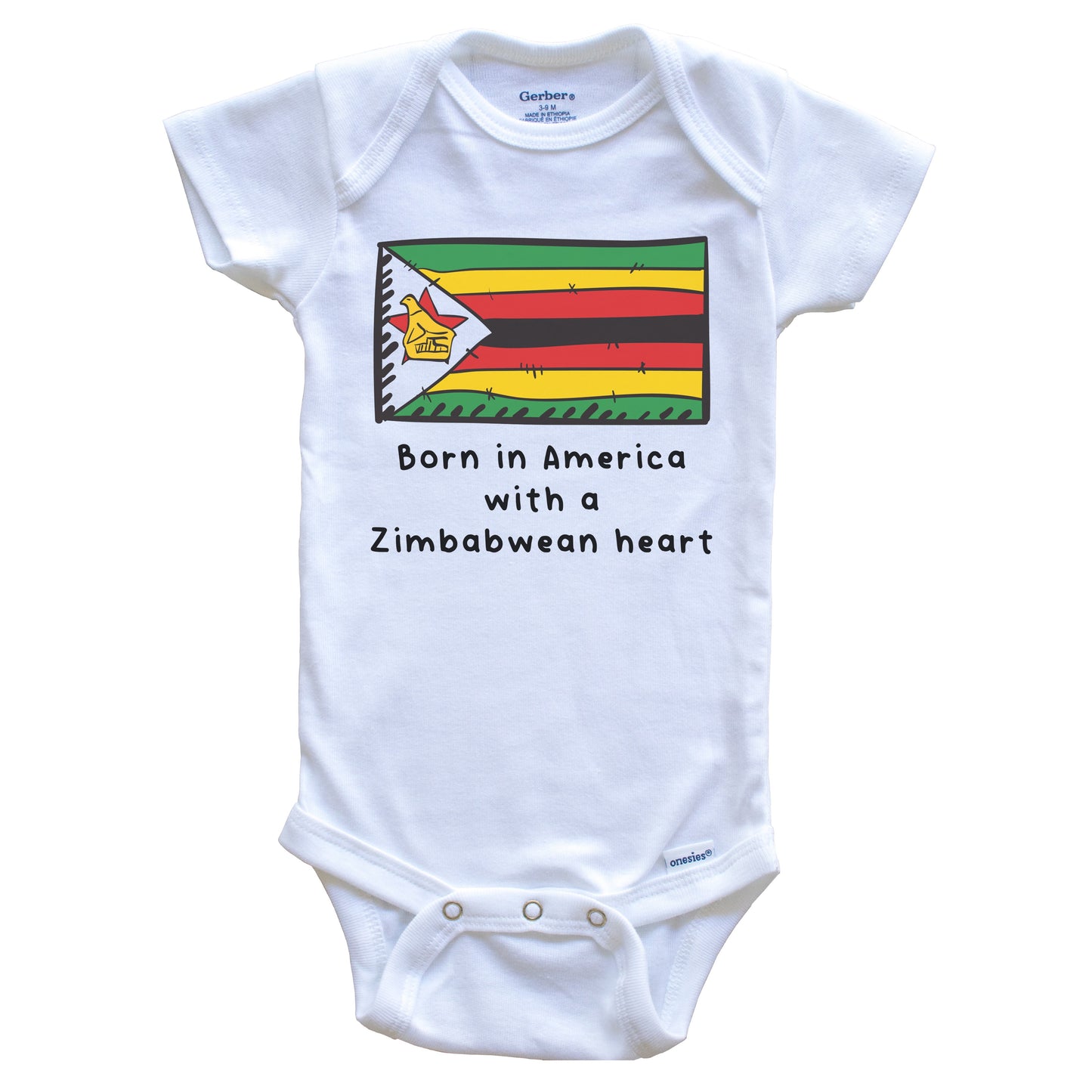 Born In America With A Zimbabwean Heart Cute Zimbabwe Flag Baby Onesie