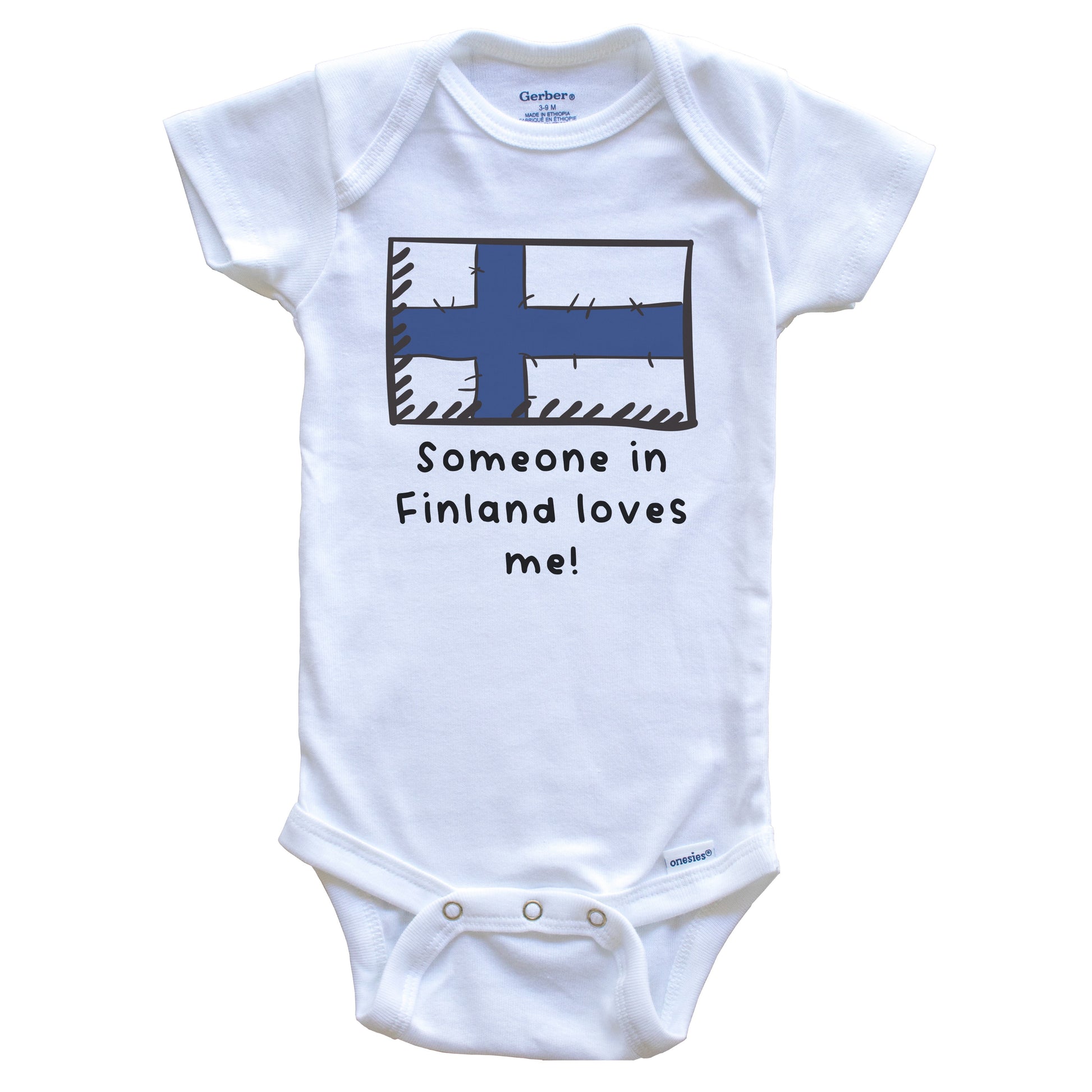 Someone in Finland Loves Me Finnish Flag Baby Onesie