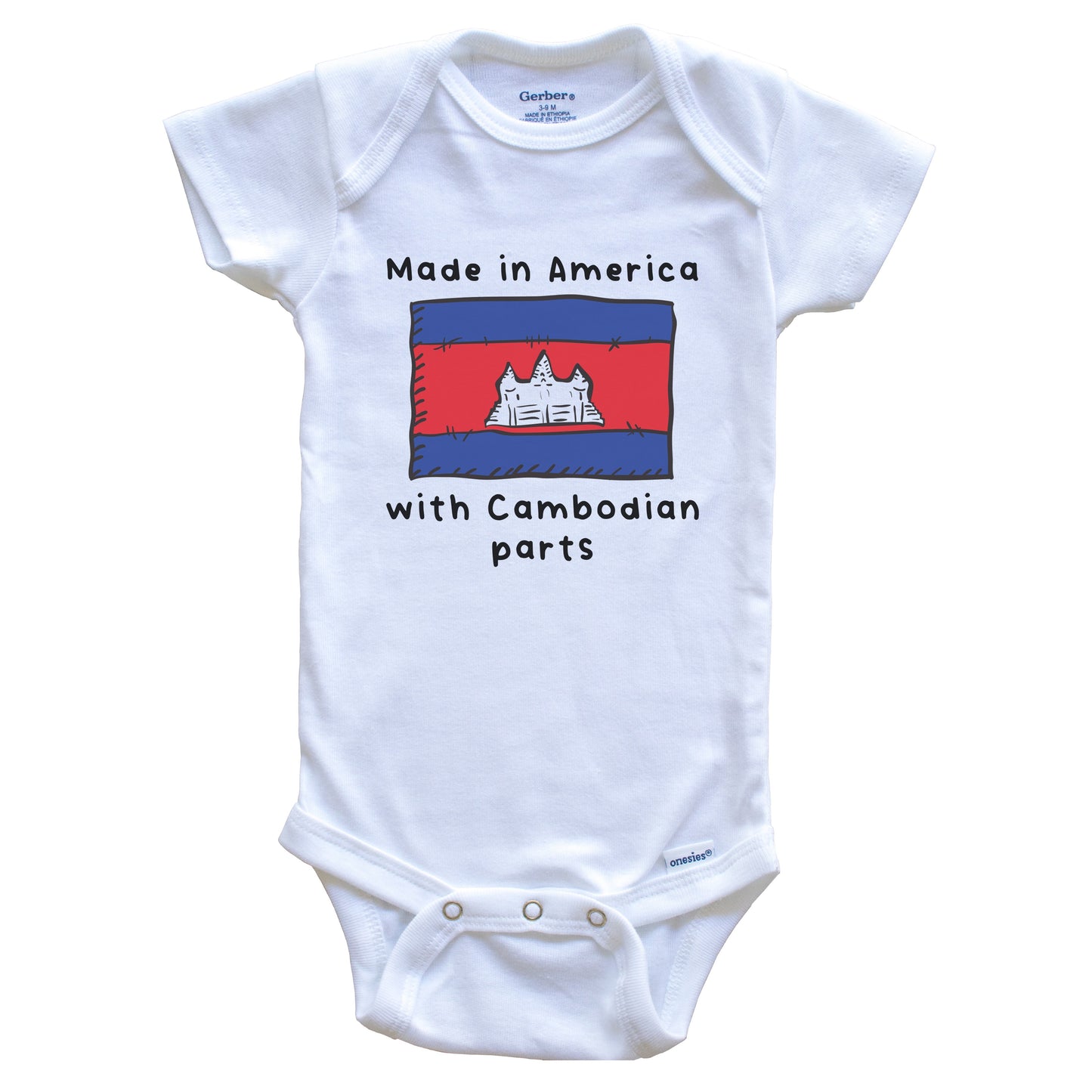 Made In America With Cambodian Parts Cambodia Flag Baby Onesie