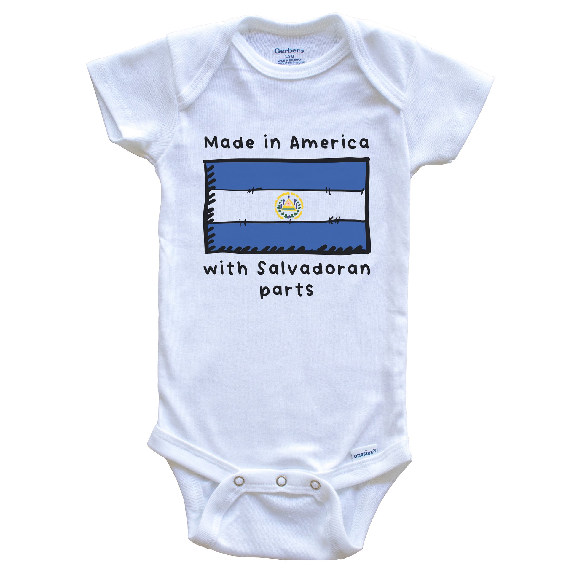 Made In America With Salvadoran Parts El Salvador Flag Baby Onesie