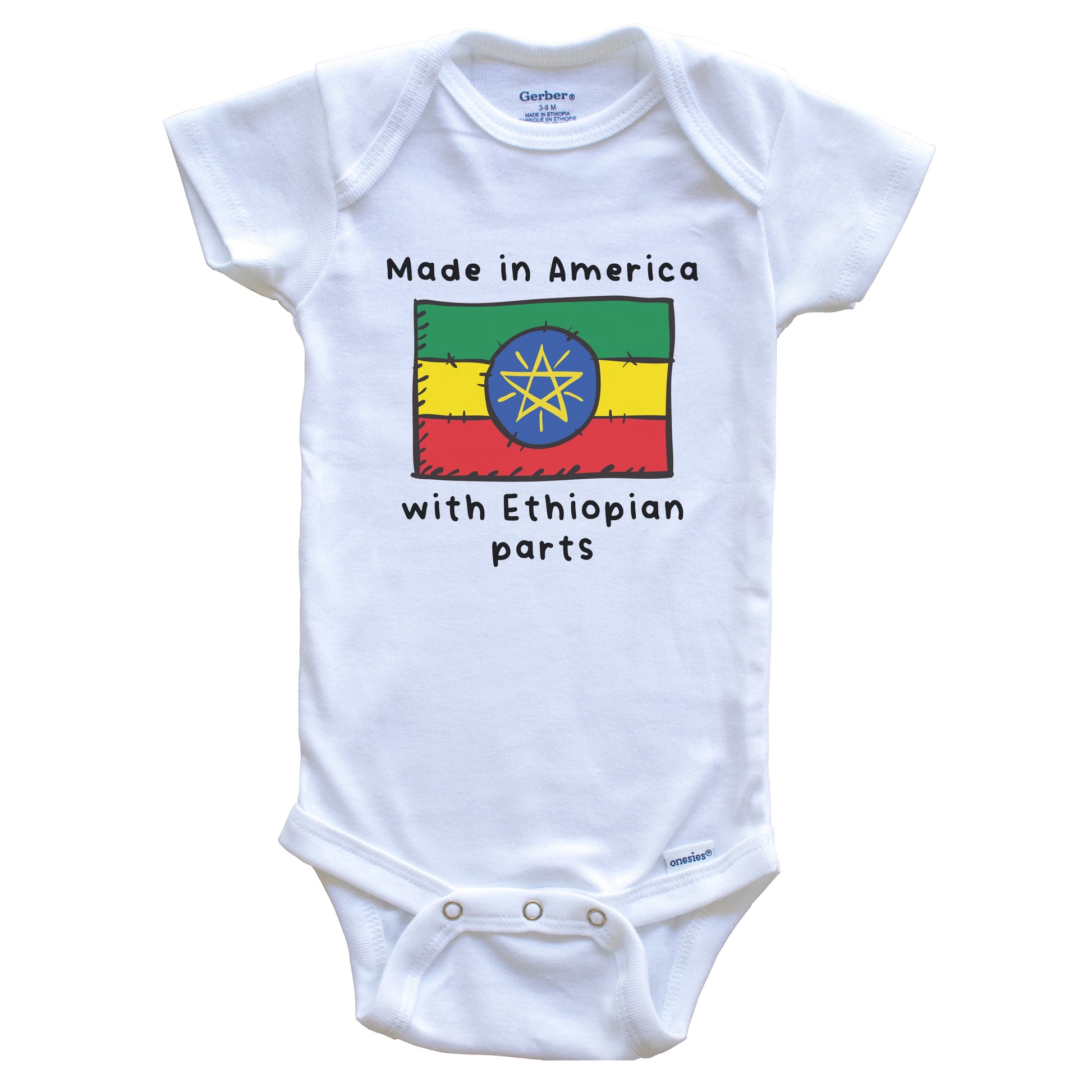 Made In America With Ethiopian Parts Ethiopia Flag Baby Onesie