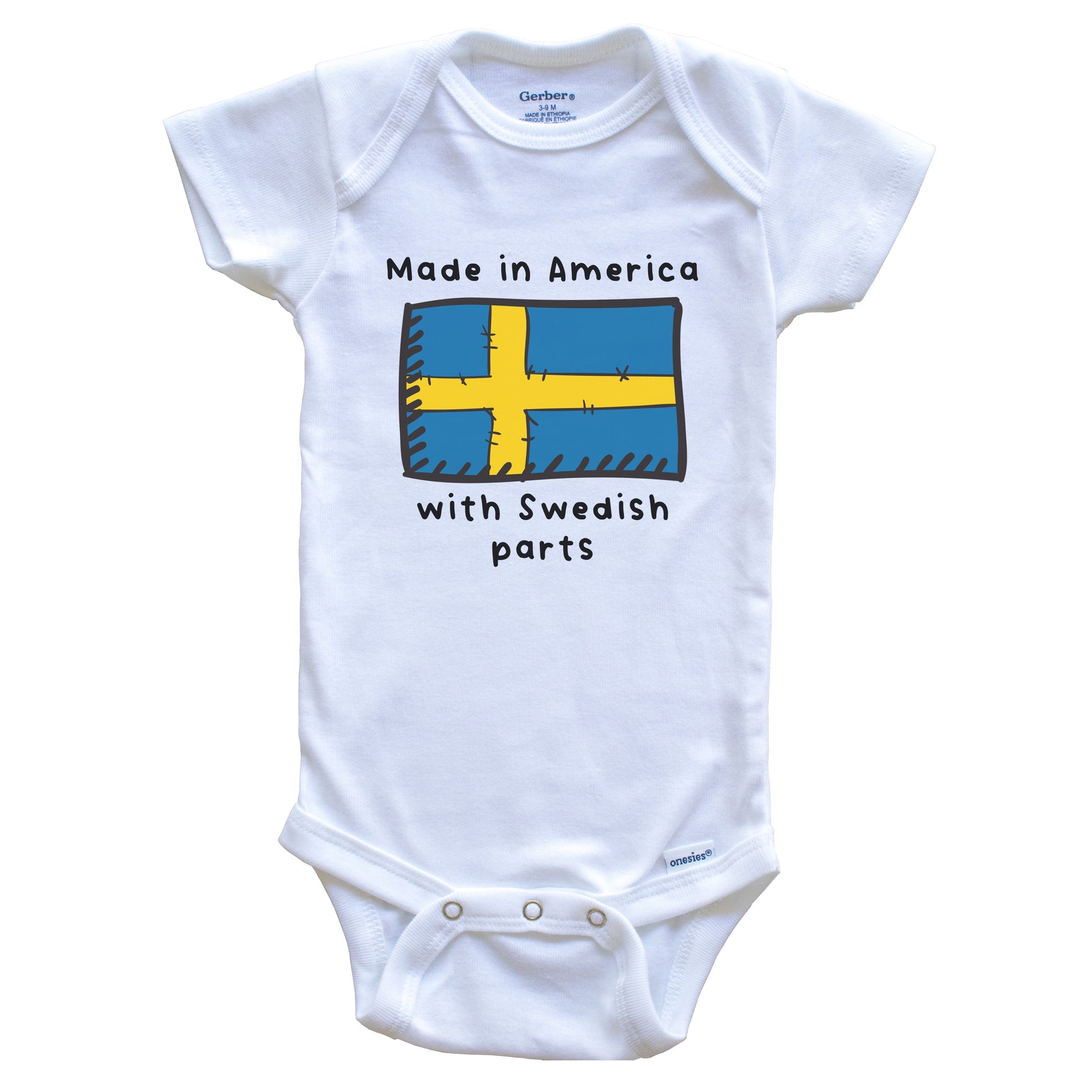 Made In America With Swedish Parts Sweden Flag Baby Onesie