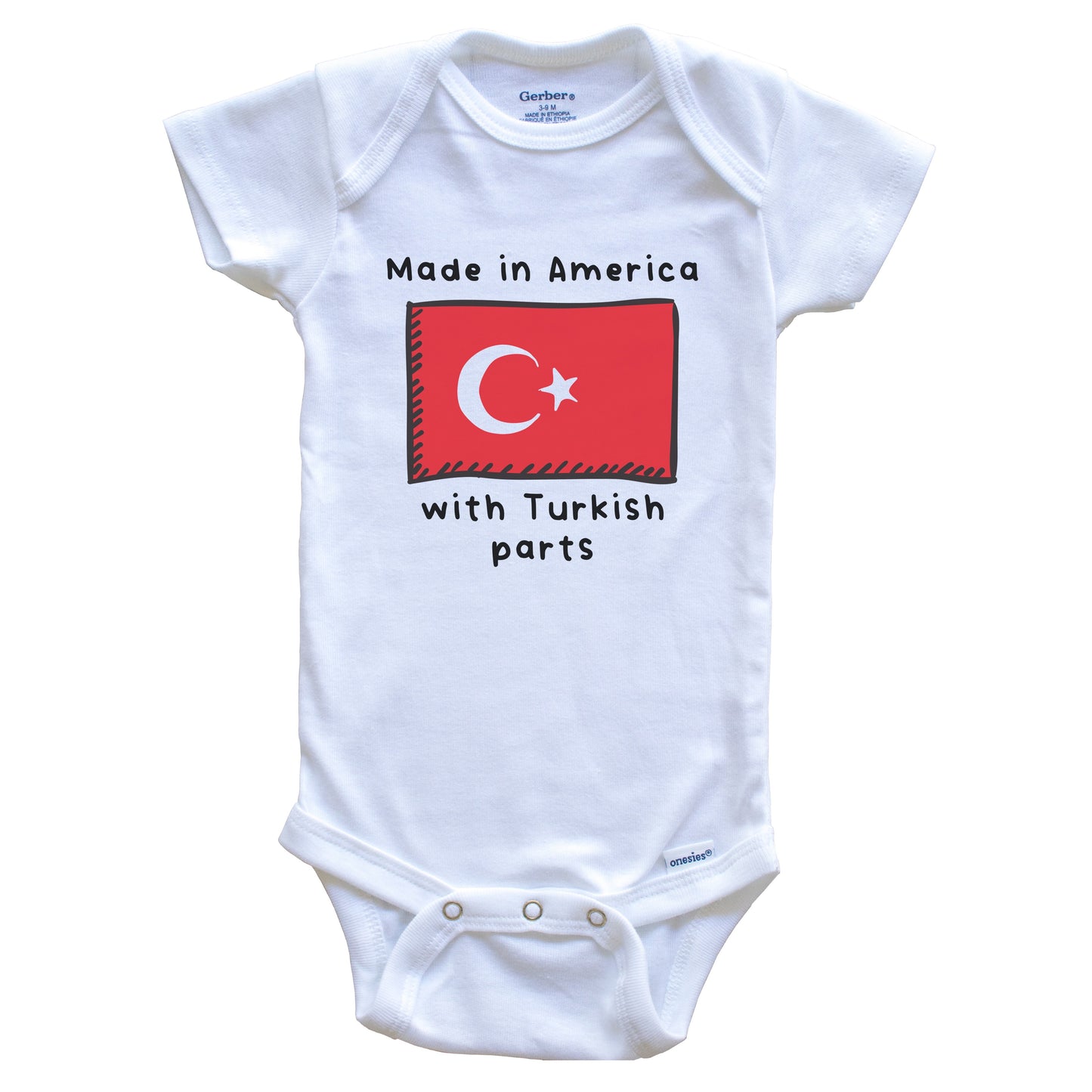 Made In America With Turkish Parts Turkey Flag Baby Onesie