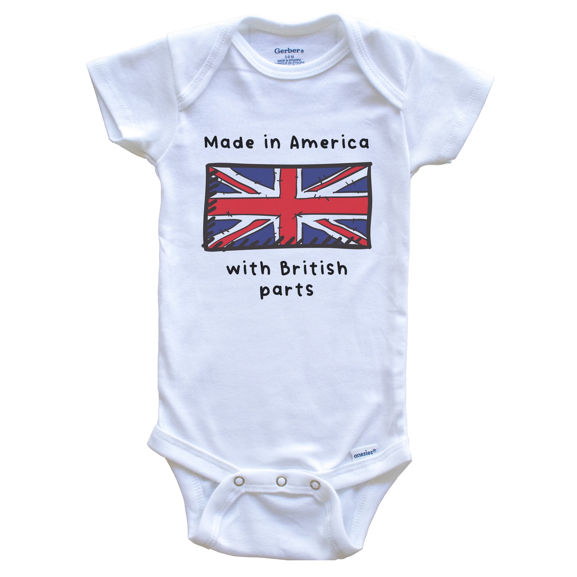 Made In America With British Parts United Kingdom Flag Baby Onesie