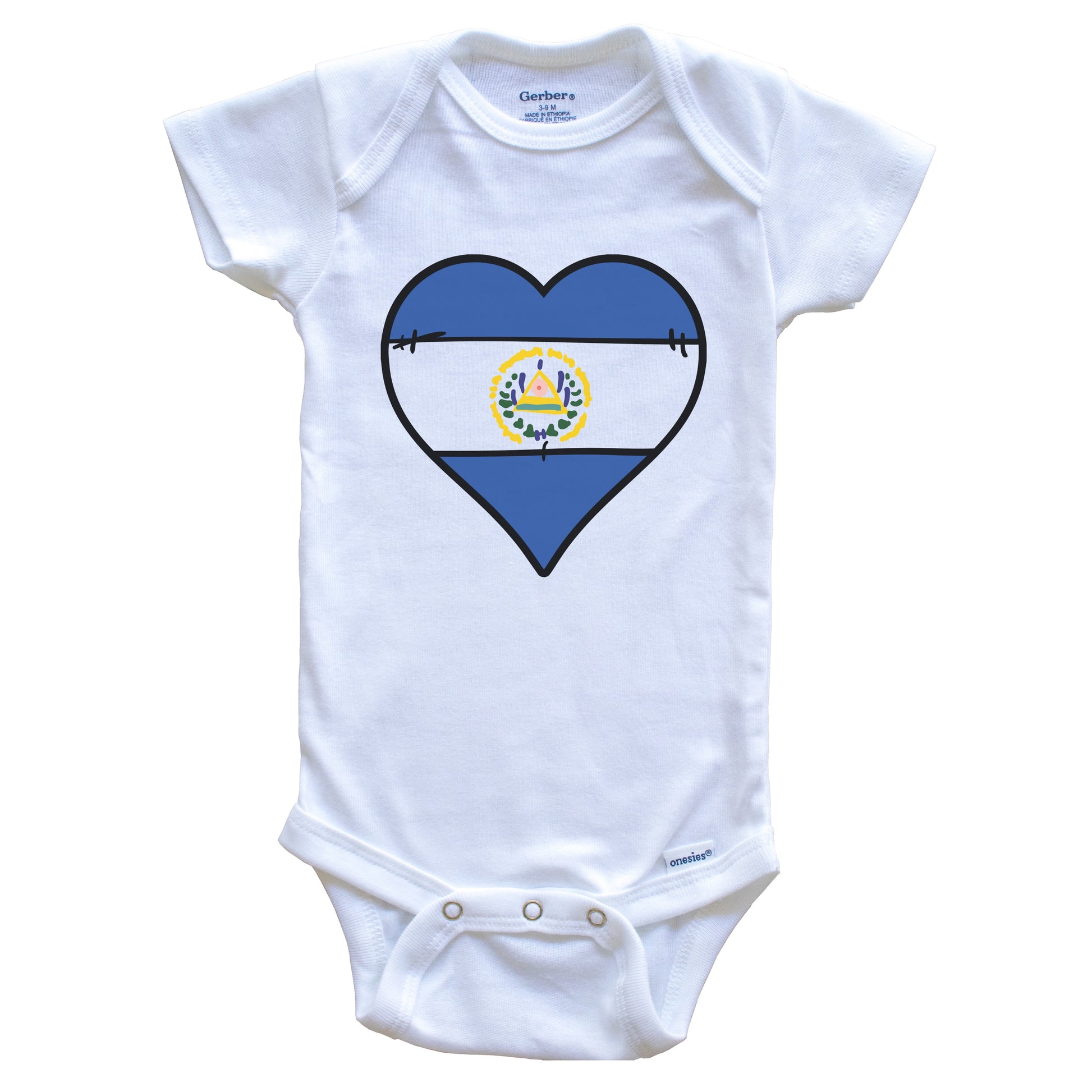El Salvador Heart Salvadoran Flag Baby Onesie