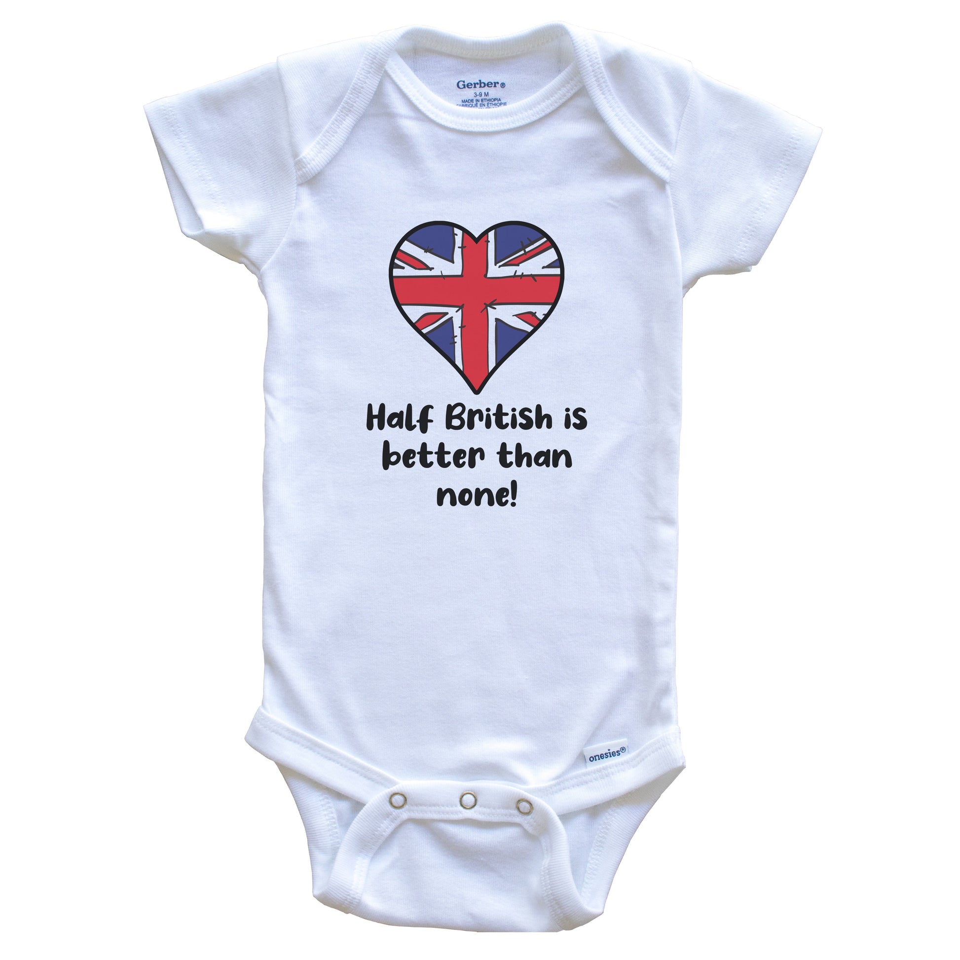 Half British Is Better Than None United Kingdom Flag Heart Baby Onesie