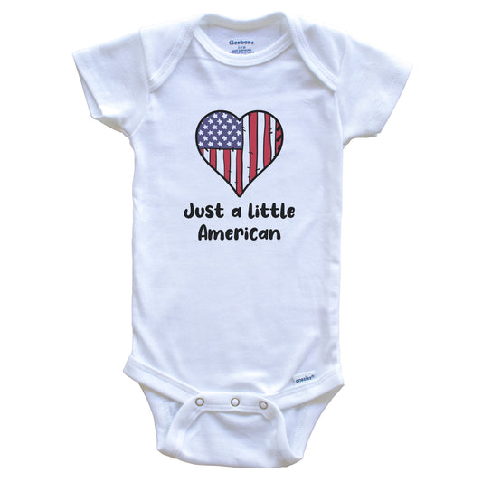 Just A Little American United States Flag Heart Baby Onesie