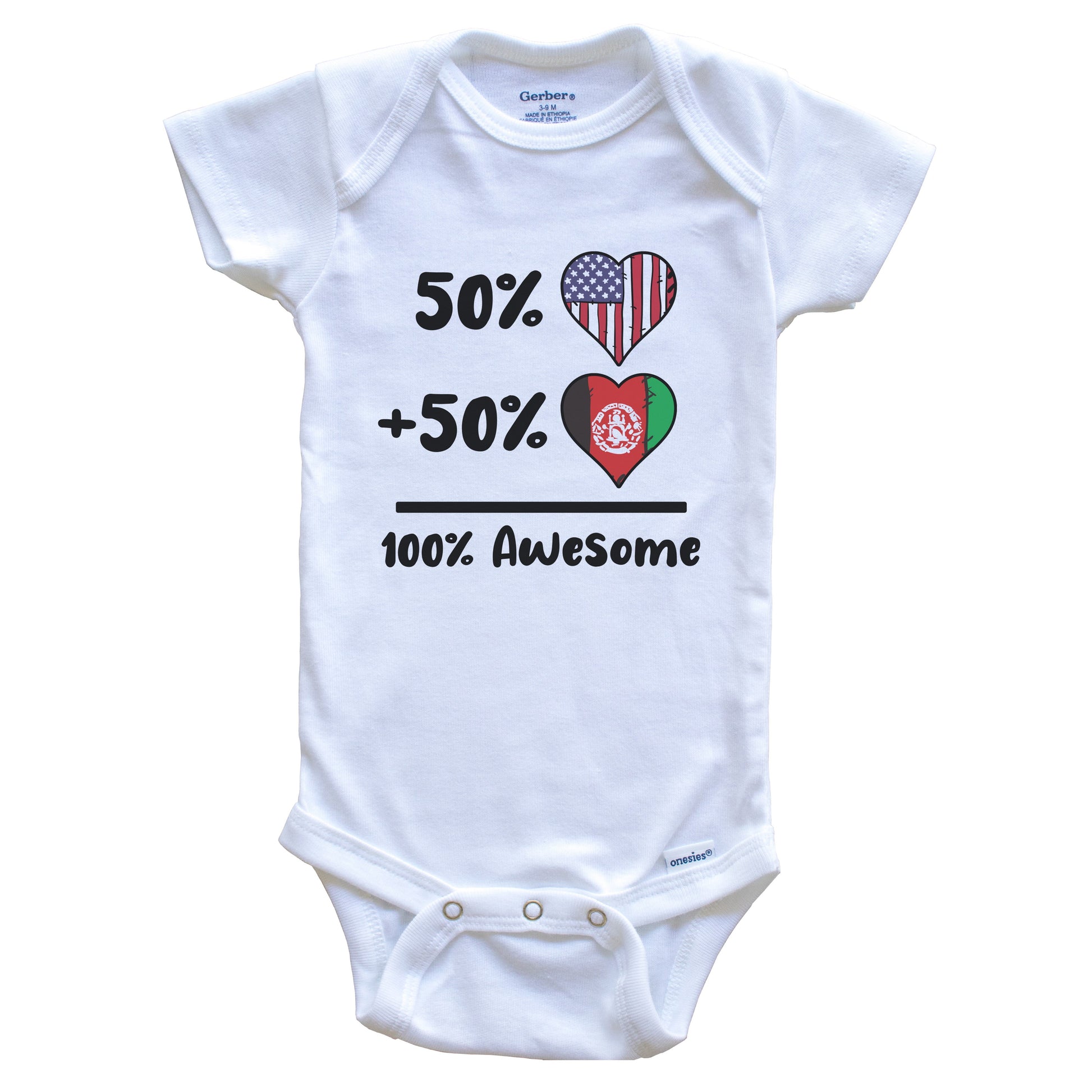 50% American 50% Afghan 100% Awesome Afghanistan Heart Flag Baby Onesie