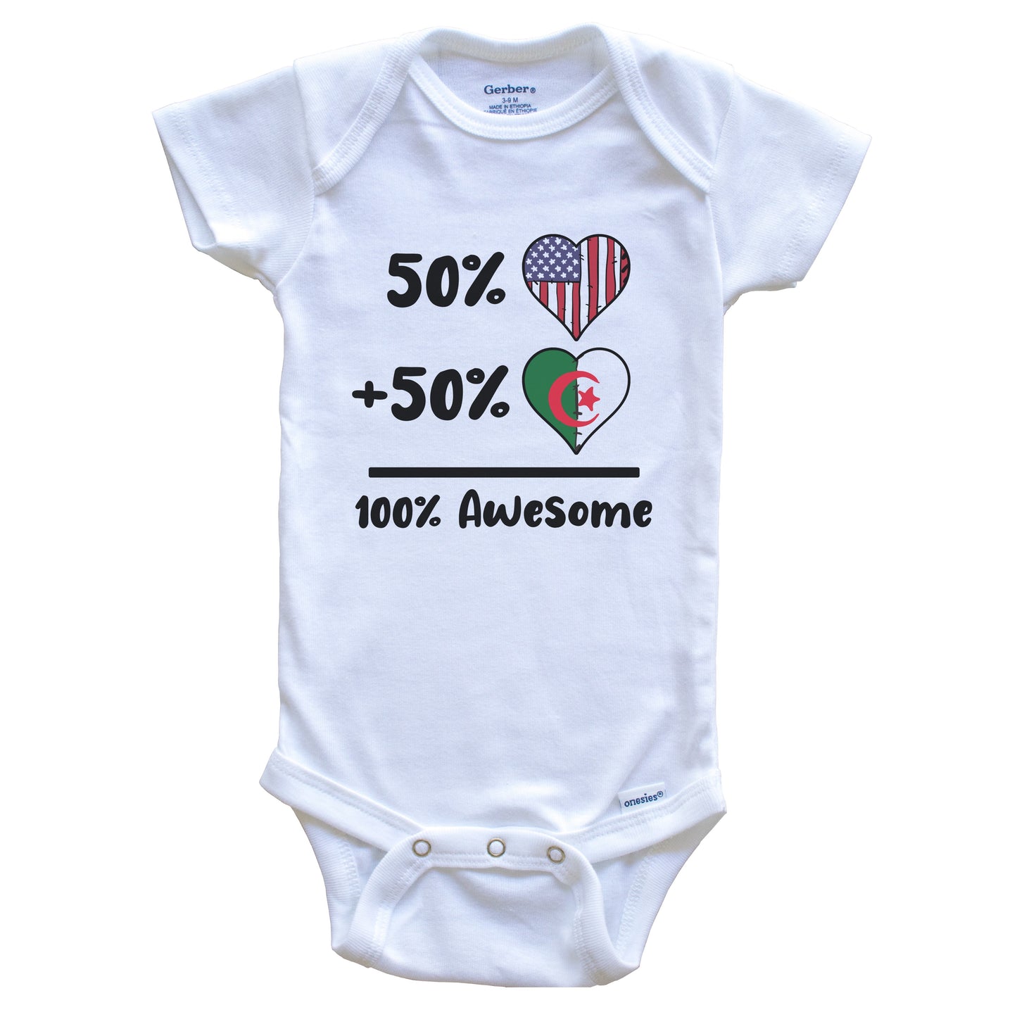 50% American 50% Algerian 100% Awesome Algeria Heart Flag Baby Onesie