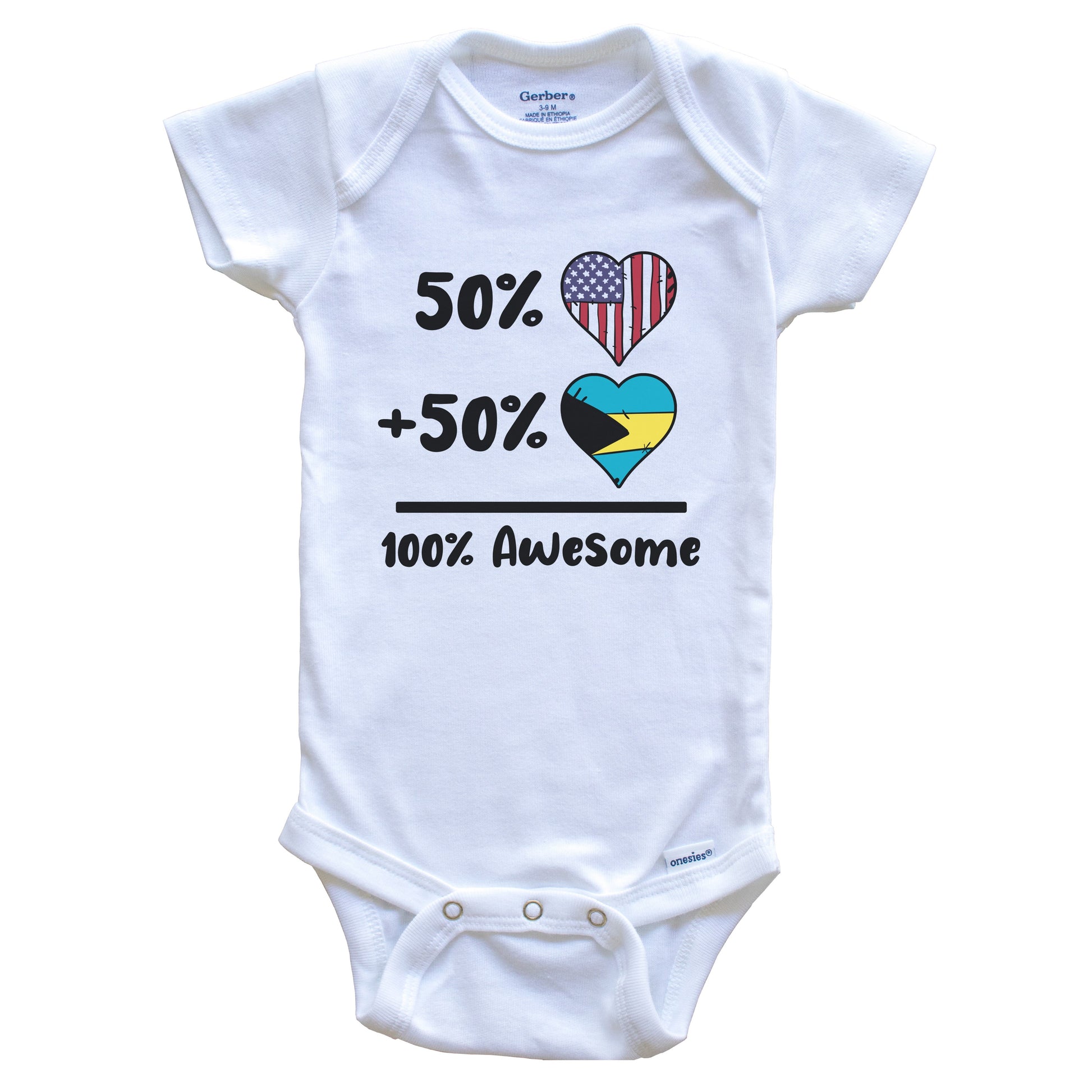 50% American 50% Bahamian 100% Awesome Bahamas Heart Flag Baby Onesie