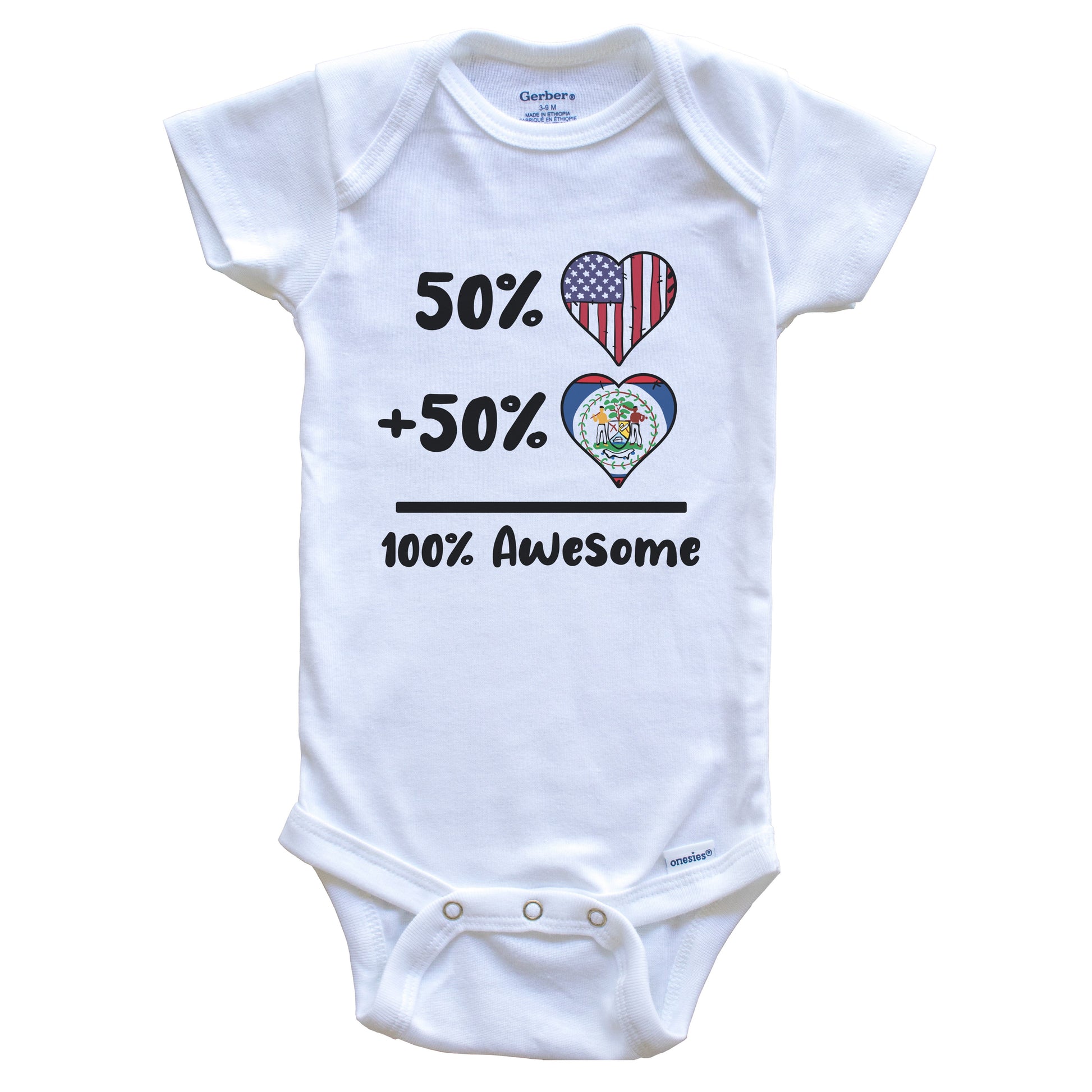 50% American 50% Belizean 100% Awesome Belize Heart Flag Baby Onesie