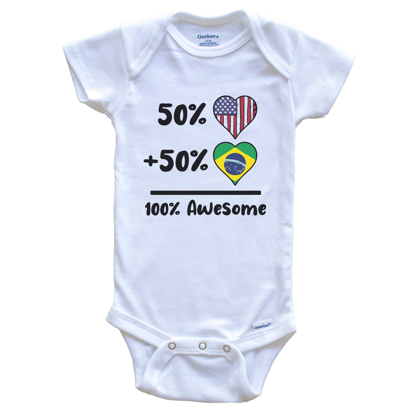 50% American 50% Brazilian 100% Awesome Brazil Heart Flag Baby Onesie