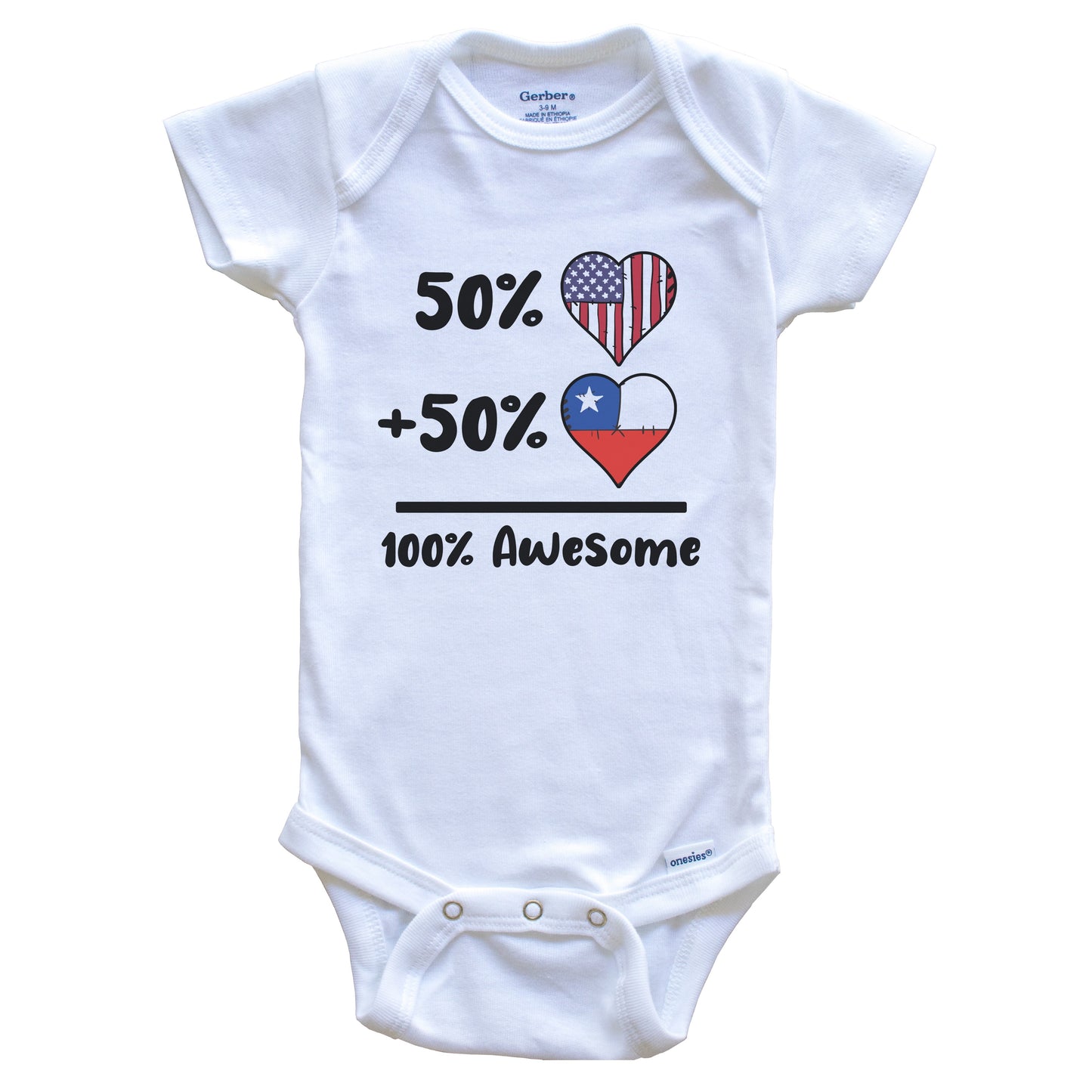 50% American 50% Chilean 100% Awesome Chile Heart Flag Baby Onesie