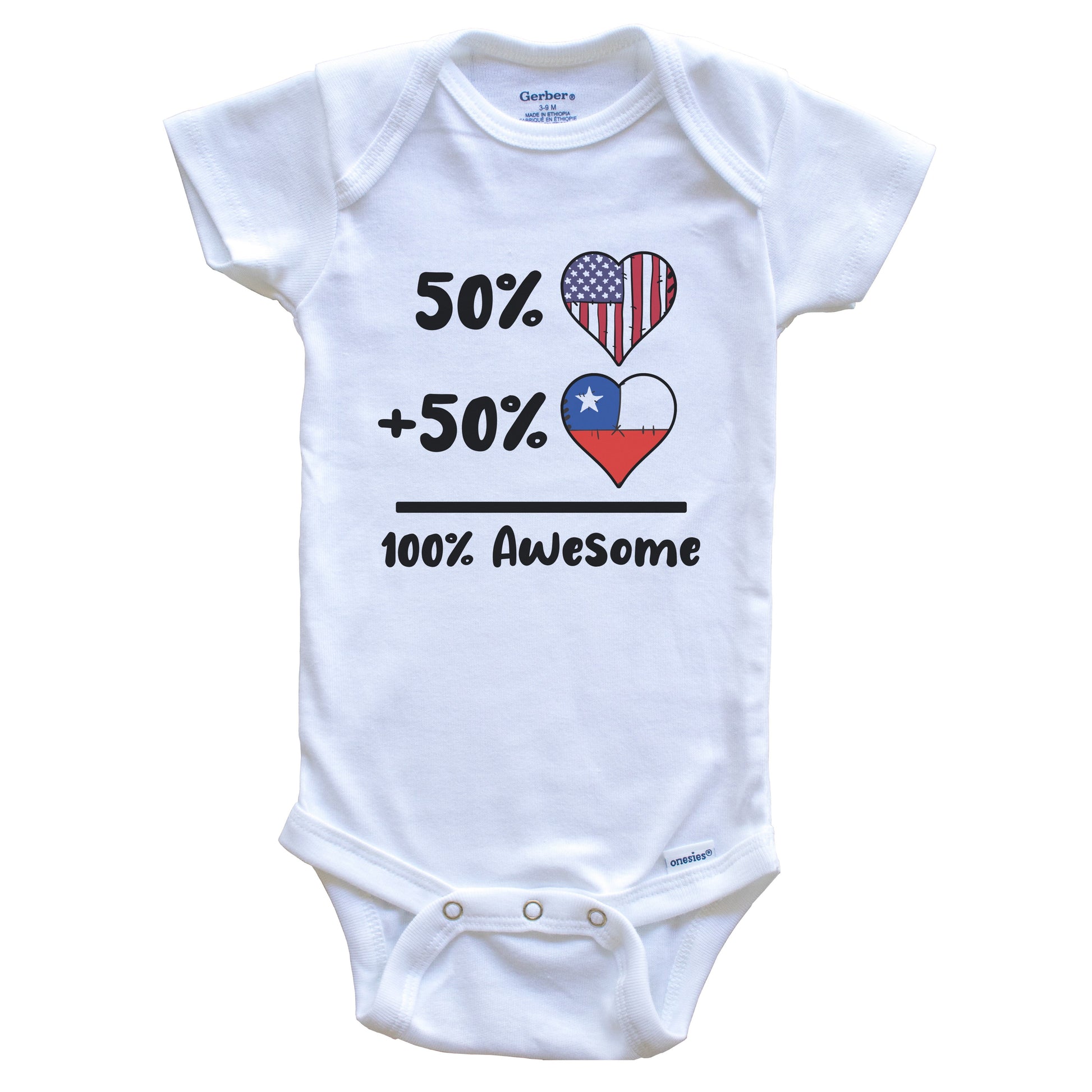 50% American 50% Chilean 100% Awesome Chile Heart Flag Baby Onesie