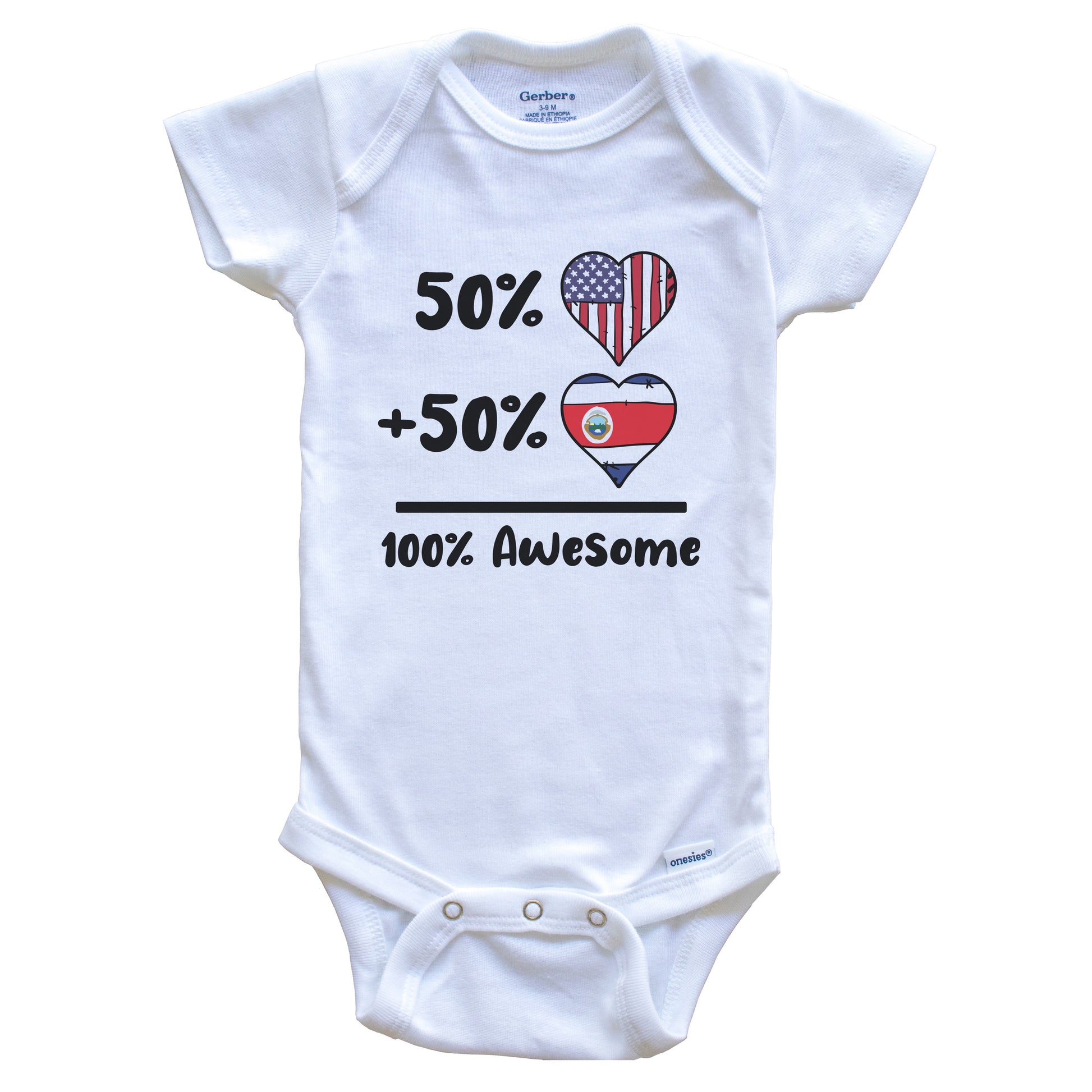 50% American 50% Costa Rican 100% Awesome Costa Rica Heart Flag Baby Onesie