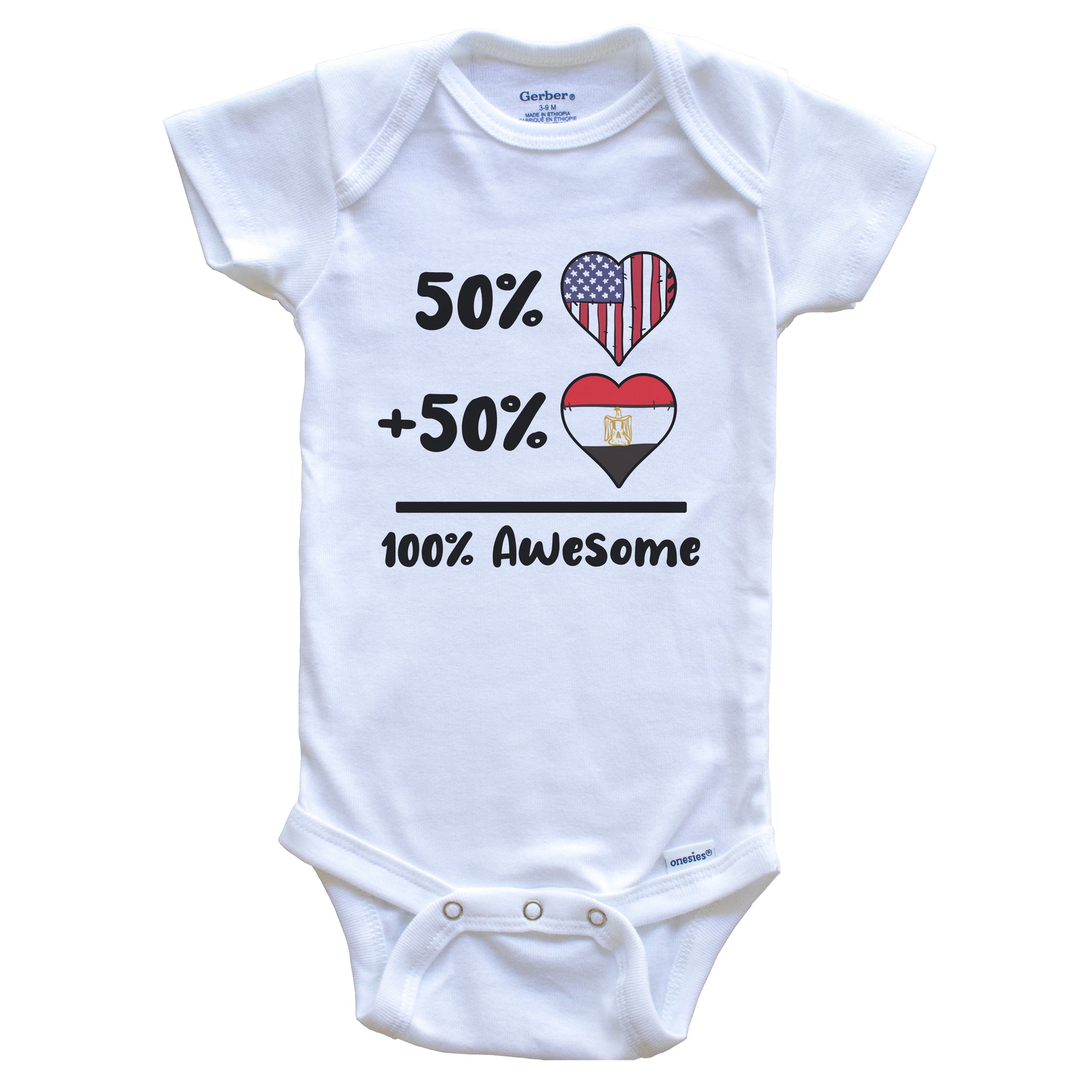 50% American 50% Egyptian 100% Awesome Egypt Heart Flag Baby Onesie