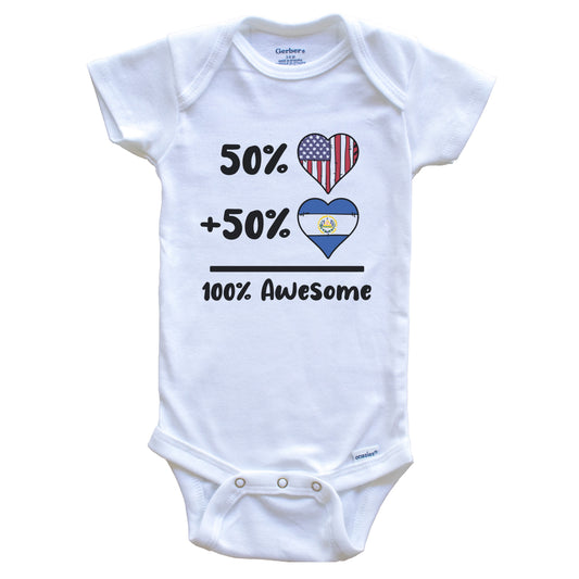 50% American 50% Salvadoran 100% Awesome El Salvador Heart Flag Baby Onesie