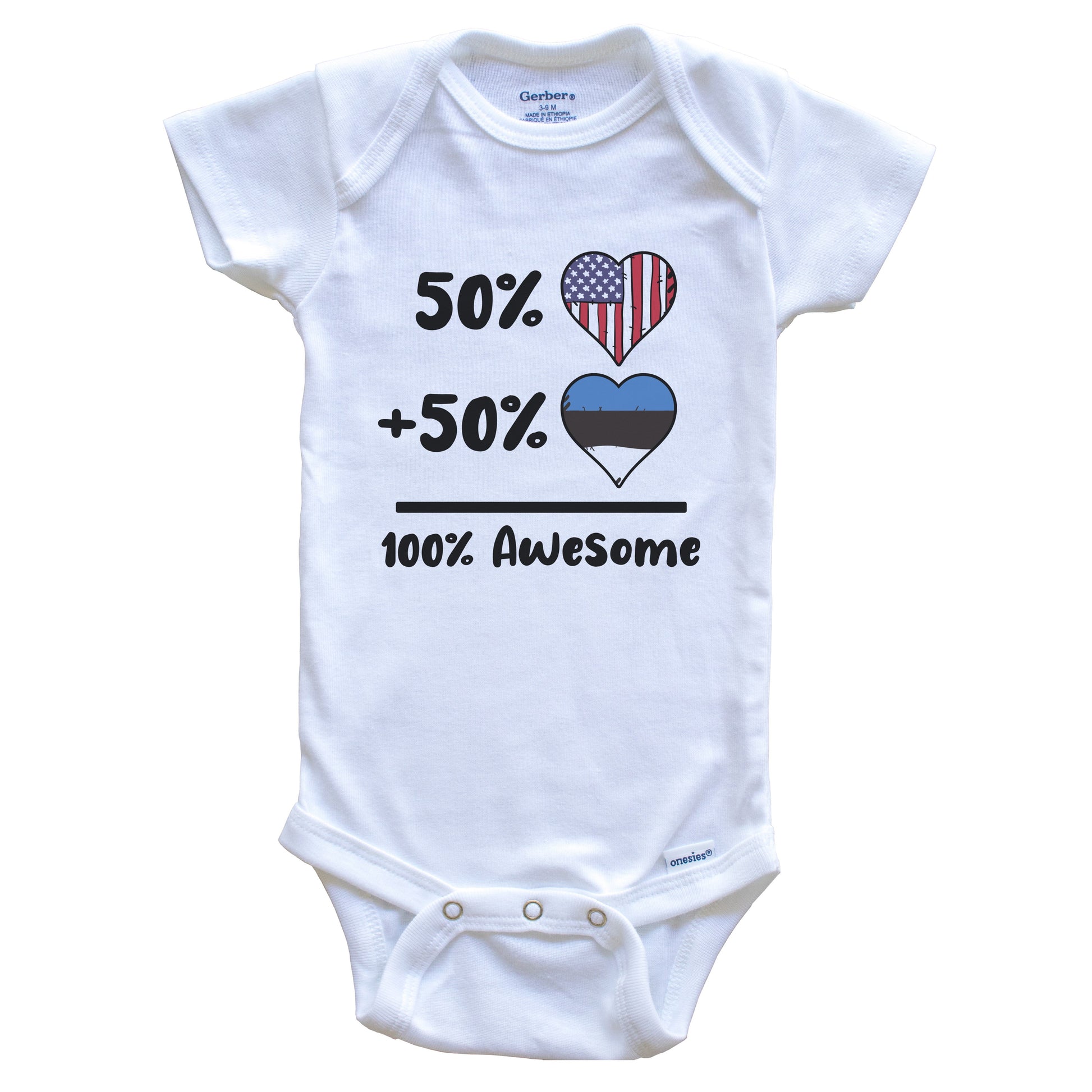 50% American 50% Estonian 100% Awesome Estonia Heart Flag Baby Onesie