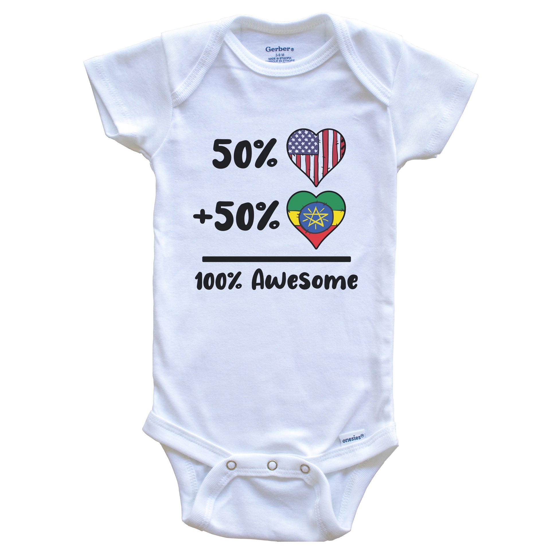 50% American 50% Ethiopian 100% Awesome Ethiopia Heart Flag Baby Onesie