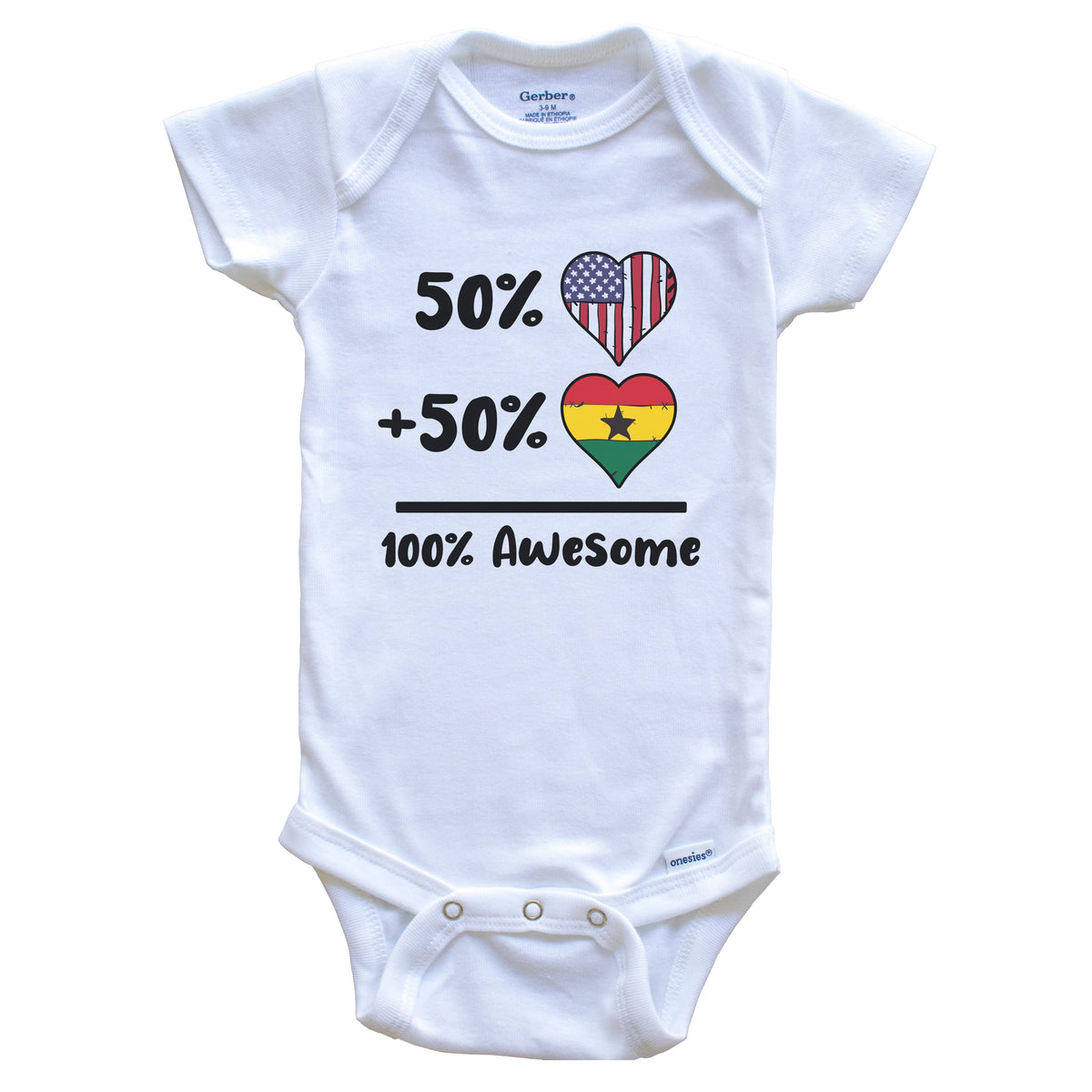 50% American 50% Ghanaian 100% Awesome Ghana Heart Flag Baby Onesie
