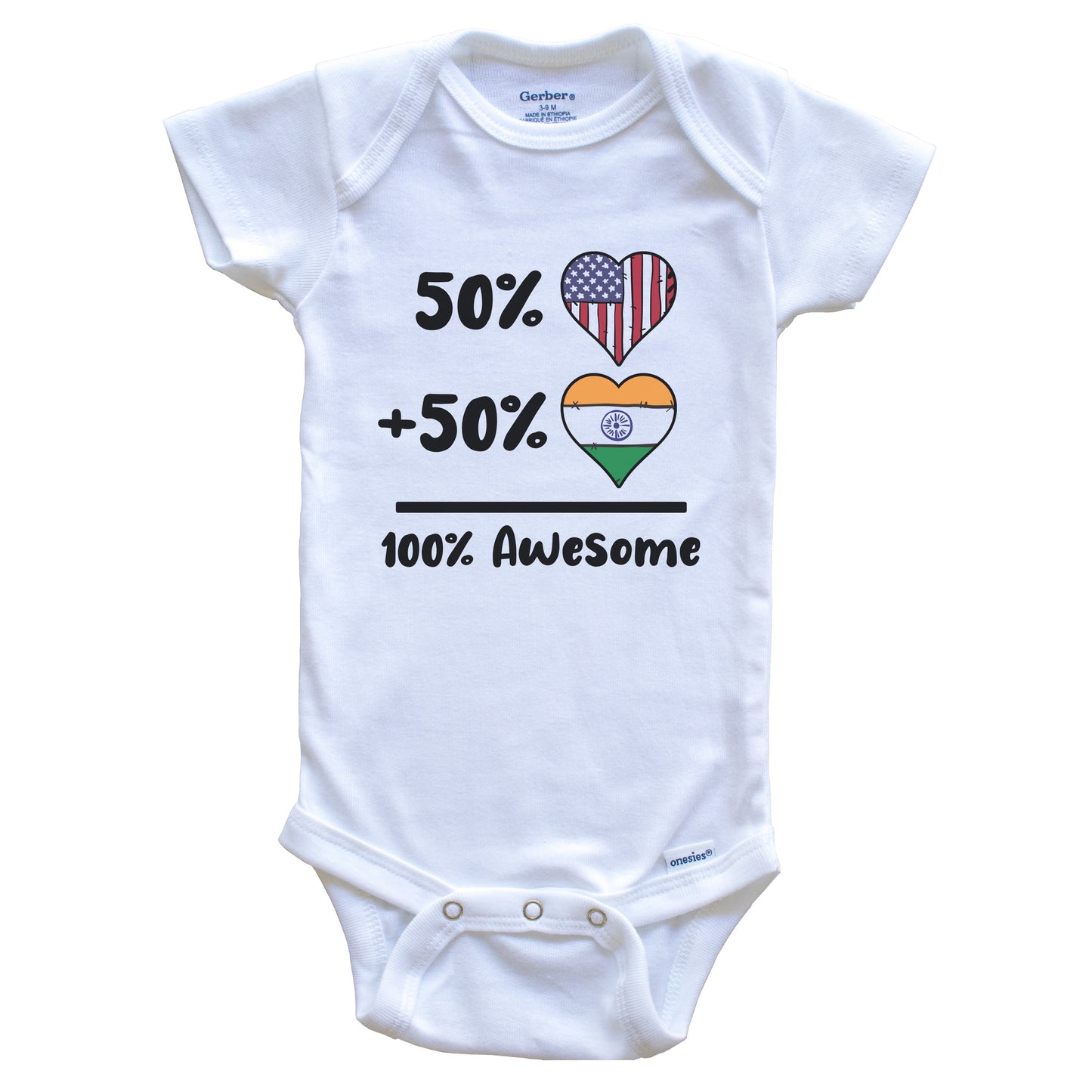 50% American 50% Indian 100% Awesome India Heart Flag Baby Onesie