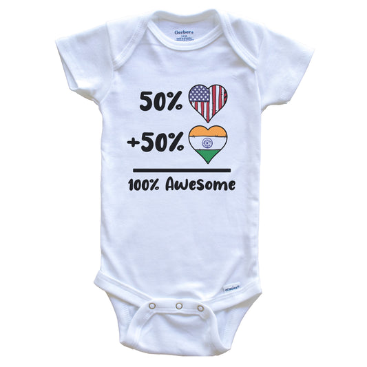 50% American 50% Indian 100% Awesome India Heart Flag Baby Onesie