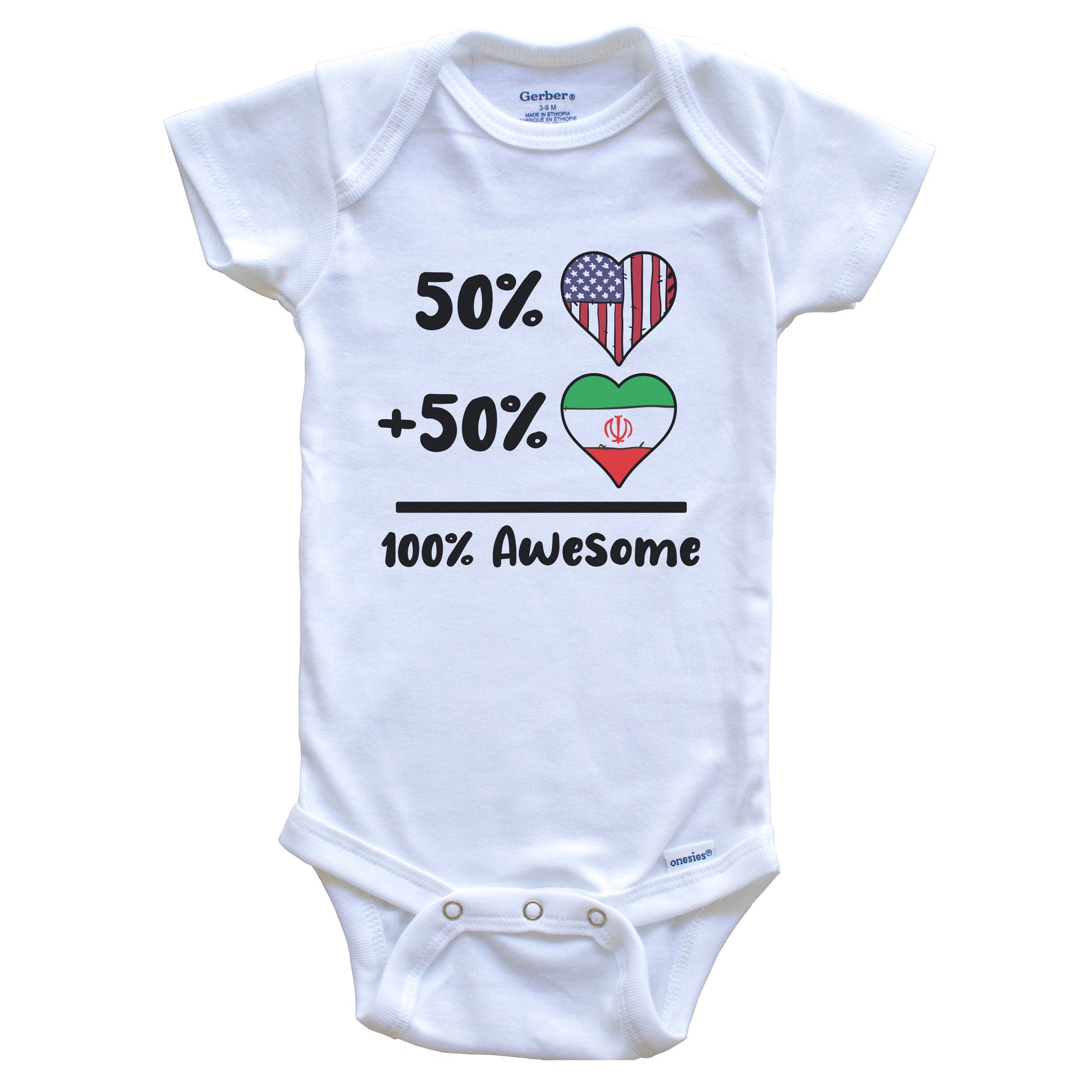 50% American 50% Iranian 100% Awesome Iran Heart Flag Baby Onesie