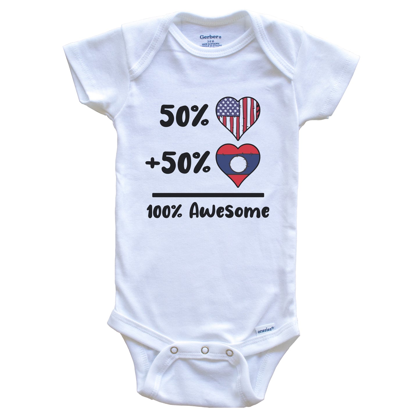 50% American 50% Laotian 100% Awesome Laos Heart Flag Baby Onesie