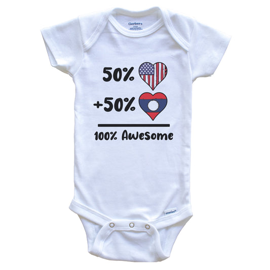 50% American 50% Laotian 100% Awesome Laos Heart Flag Baby Onesie