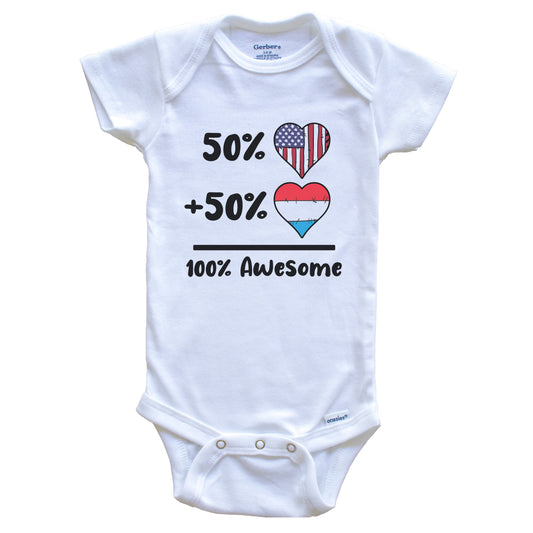 50% American 50% Luxembourgish 100% Awesome Luxembourg Heart Flag Baby Onesie