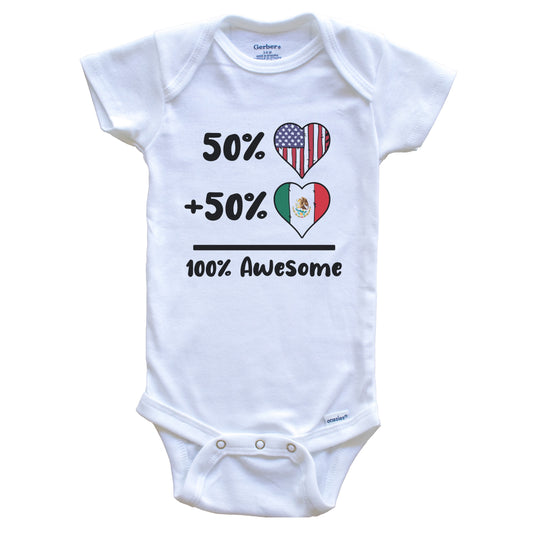 50% American 50% Mexican 100% Awesome Mexico Heart Flag Baby Onesie