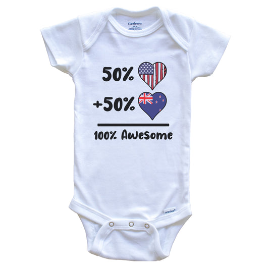 50% American 50% New Zealandic 100% Awesome New Zealand Heart Flag Baby Onesie