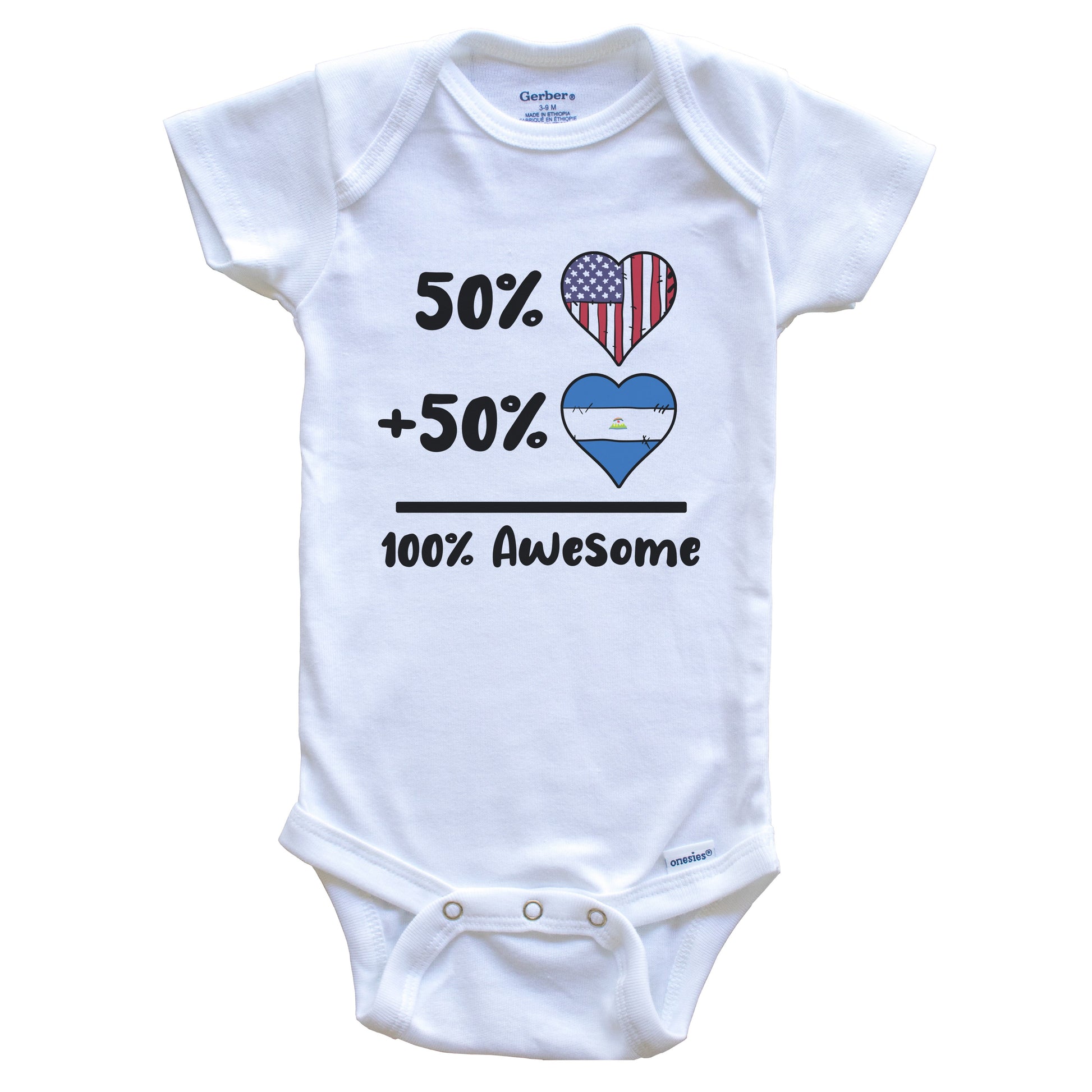 50% American 50% Nicaraguan 100% Awesome Nicaragua Heart Flag Baby Onesie