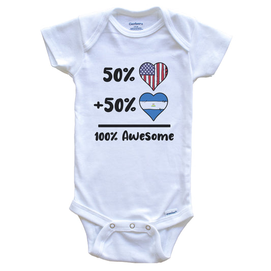50% American 50% Nicaraguan 100% Awesome Nicaragua Heart Flag Baby Onesie