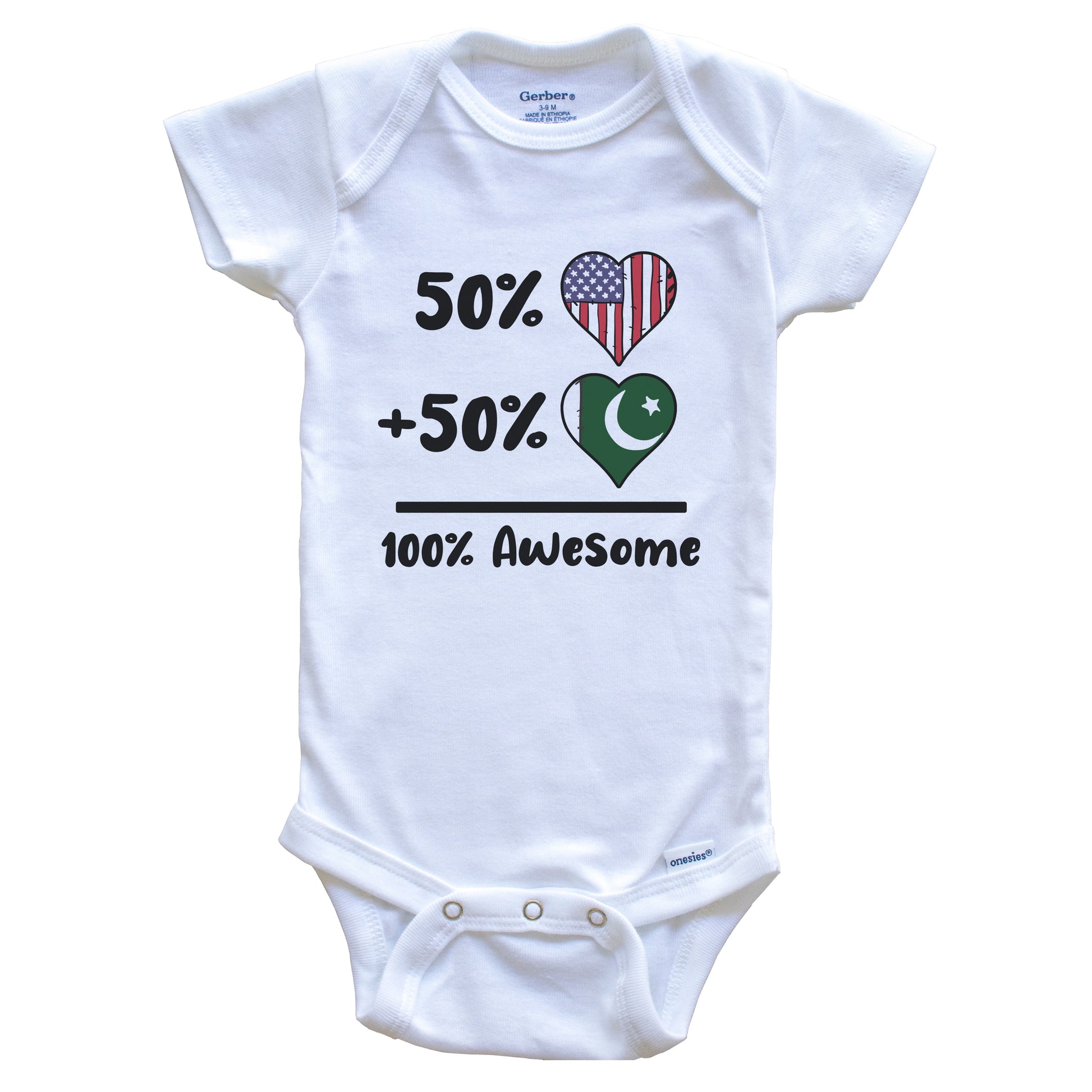 50% American 50% Pakistani 100% Awesome Pakistan Heart Flag Baby Onesie