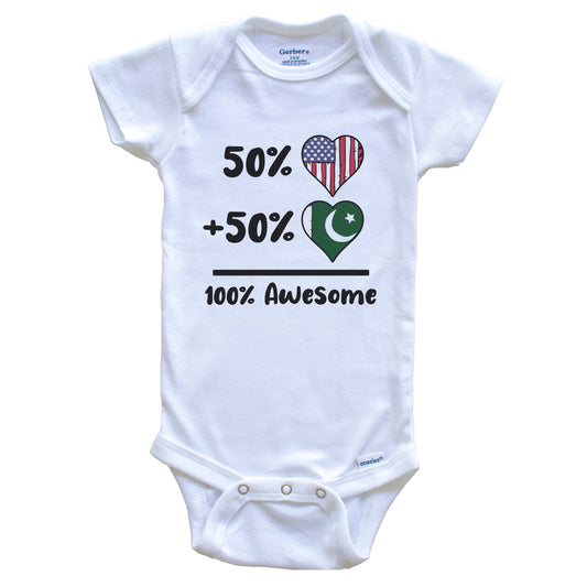 50% American 50% Pakistani 100% Awesome Pakistan Heart Flag Baby Onesie