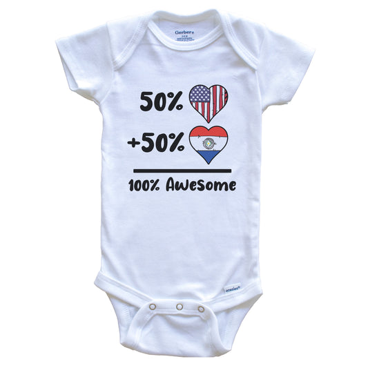 50% American 50% Paraguayan 100% Awesome Paraguay Heart Flag Baby Onesie