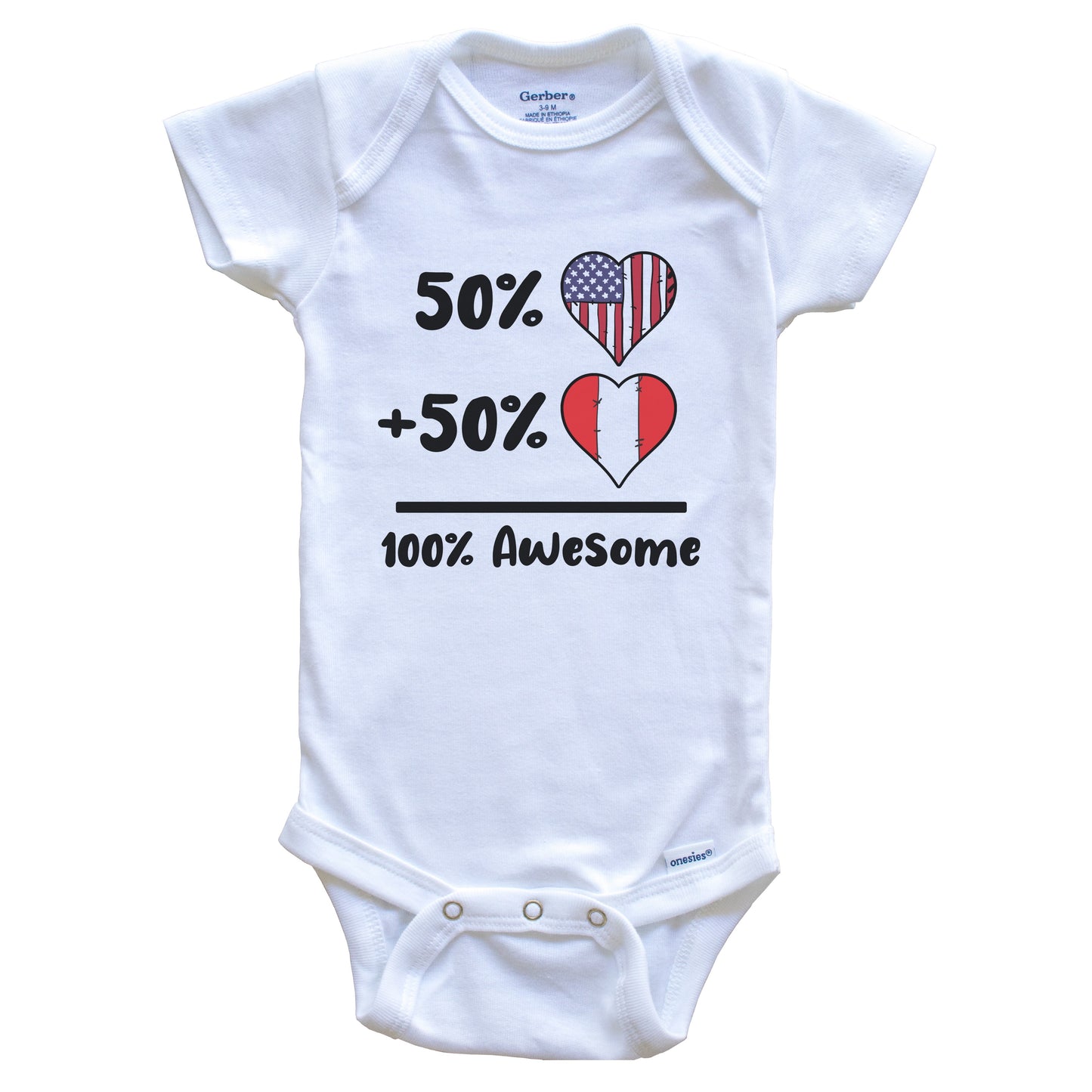 50% American 50% Peruvian 100% Awesome Peru Heart Flag Baby Onesie