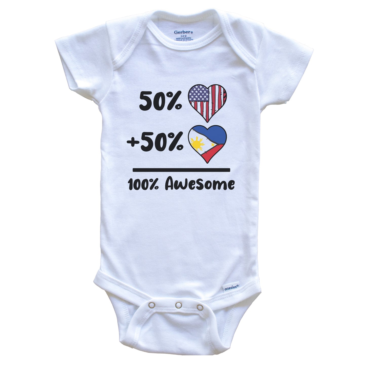 50% American 50% Filipino 100% Awesome Philippines Heart Flag Baby Onesie