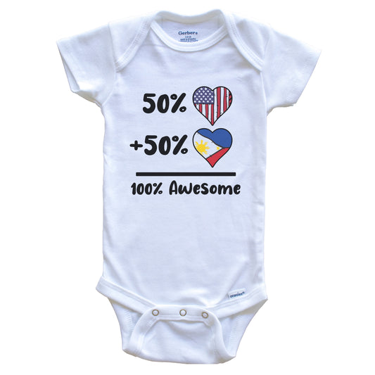 50% American 50% Filipino 100% Awesome Philippines Heart Flag Baby Onesie
