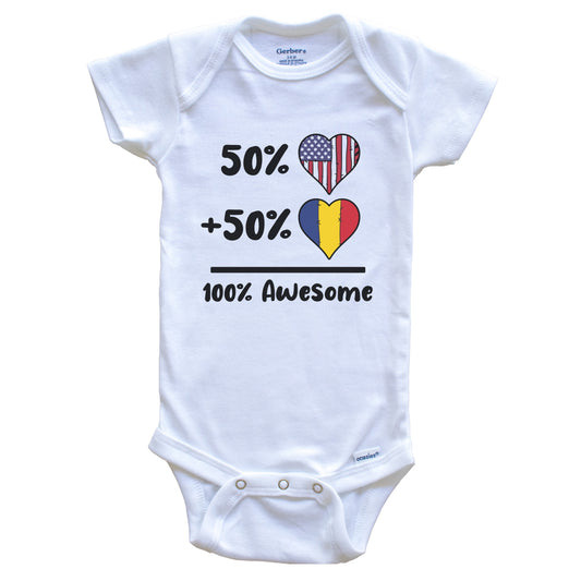 50% American 50% Romanian 100% Awesome Romania Heart Flag Baby Onesie