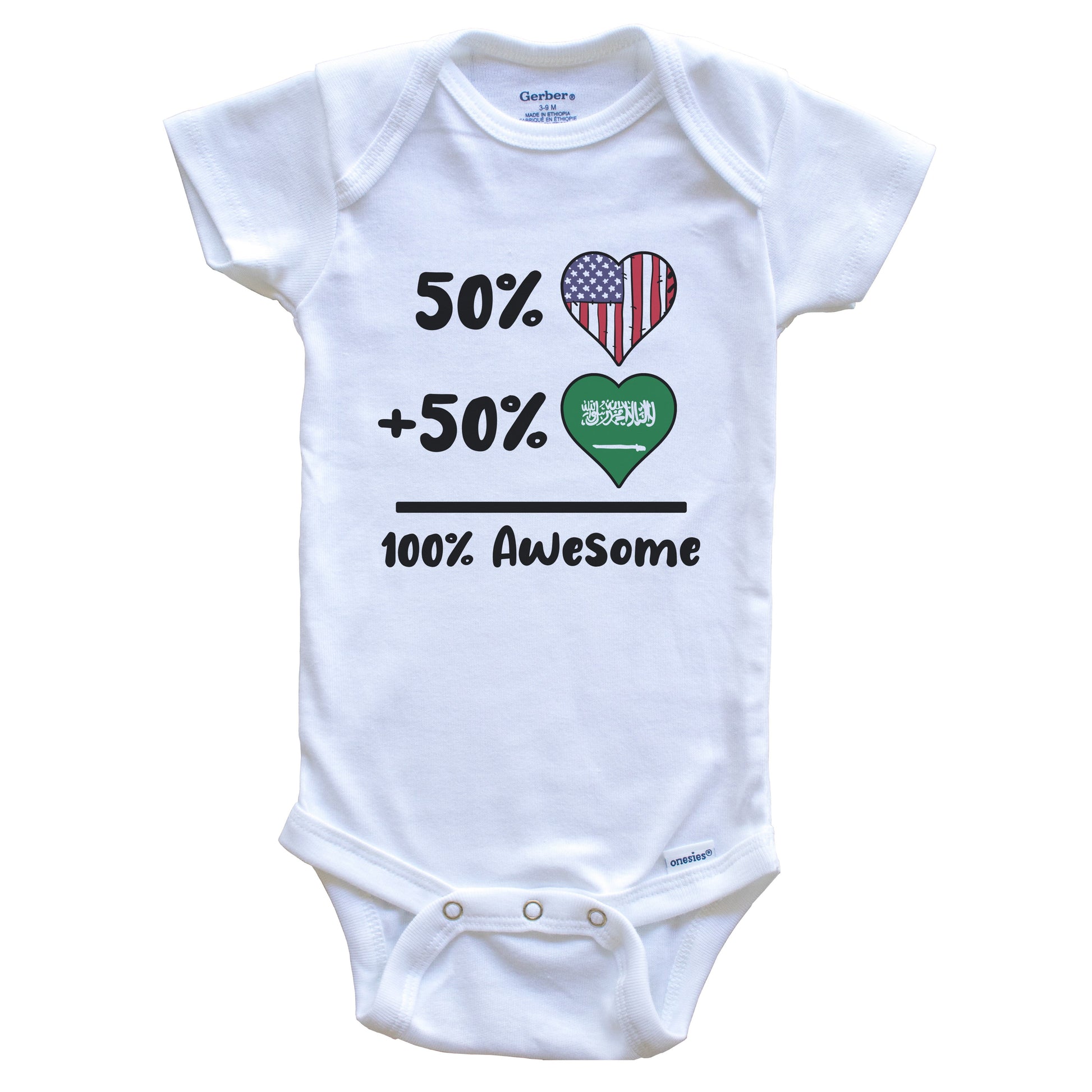 50% American 50% Saudi 100% Awesome Saudi Arabia Heart Flag Baby Onesie