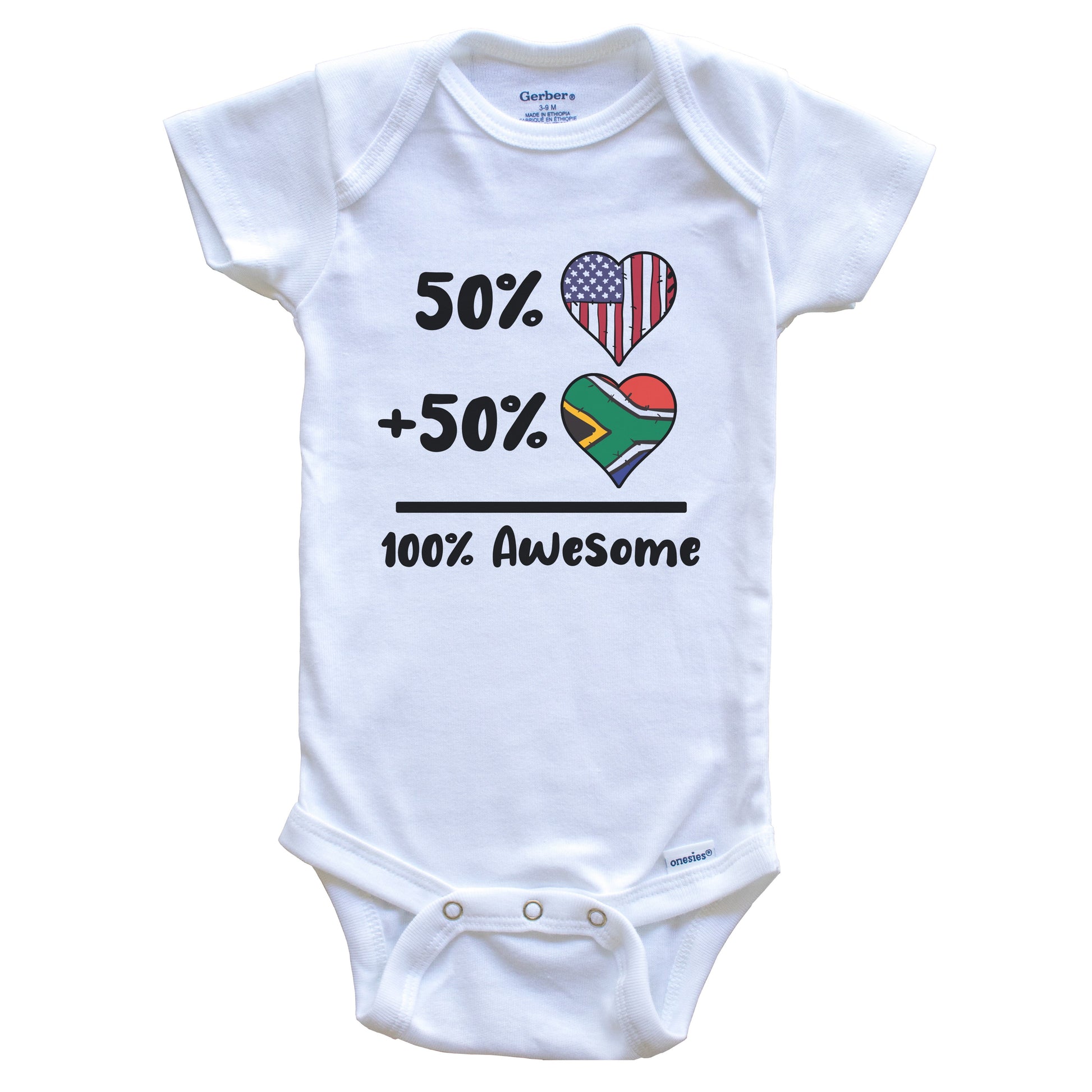 50% American 50% South African 100% Awesome South Africa Heart Flag Baby Onesie