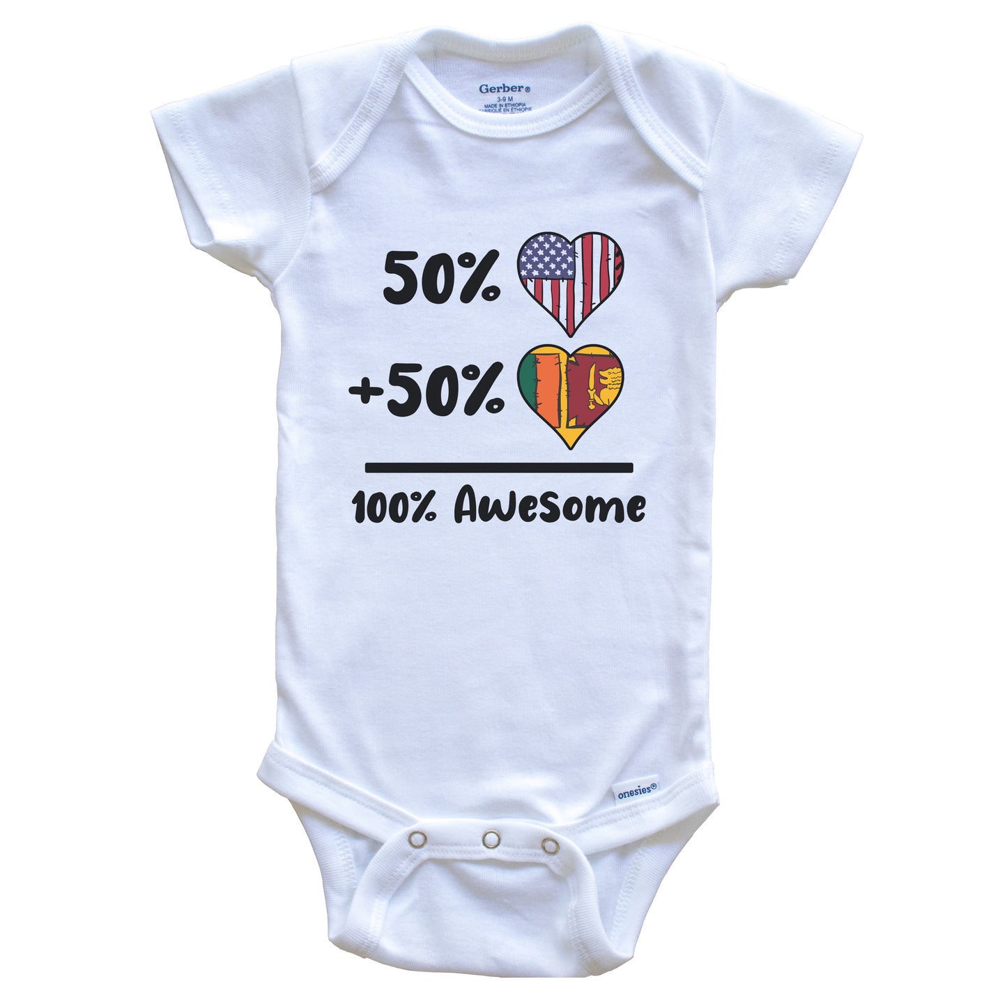 50% American 50% Sri Lankan 100% Awesome Sri Lanka Heart Flag Baby Onesie