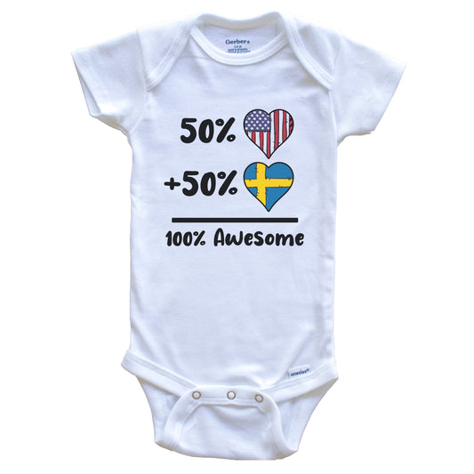 50% American 50% Swedish 100% Awesome Sweden Heart Flag Baby Onesie